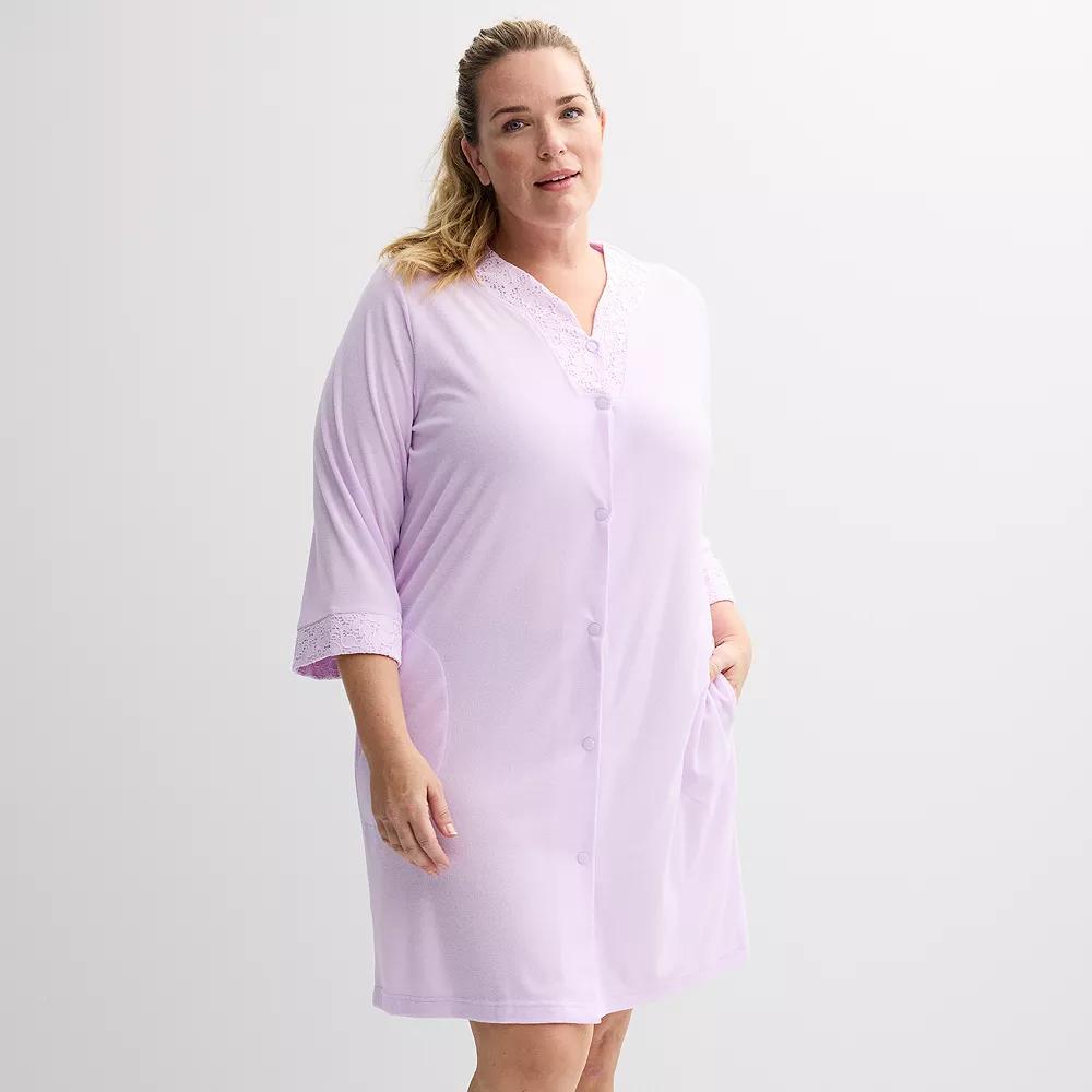 Plus Size Miss Elaine Essentials Terry Short Snap Robe, Women's, Size: 2XL, Purple Product Image