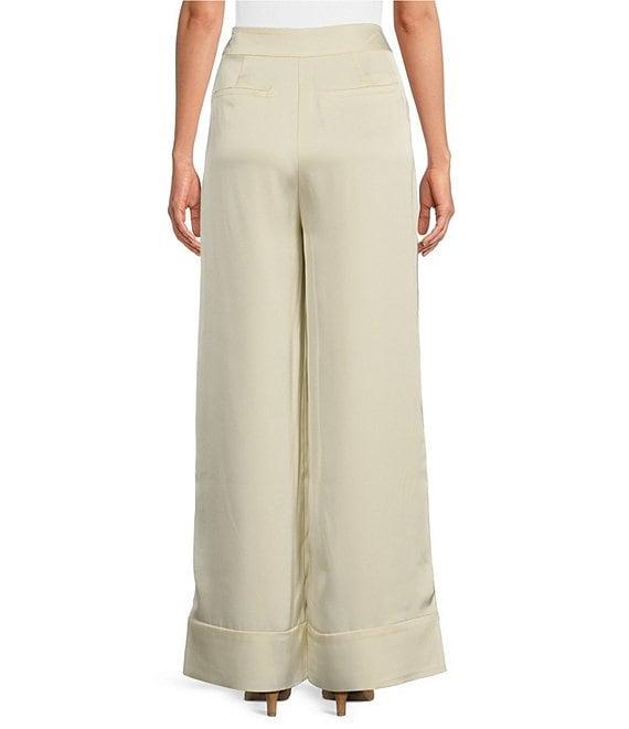 Le' AL.X Woven Satin High Rise Pleated Front Tall Cuff Full Length Wide Leg Coordinating Trousers Product Image