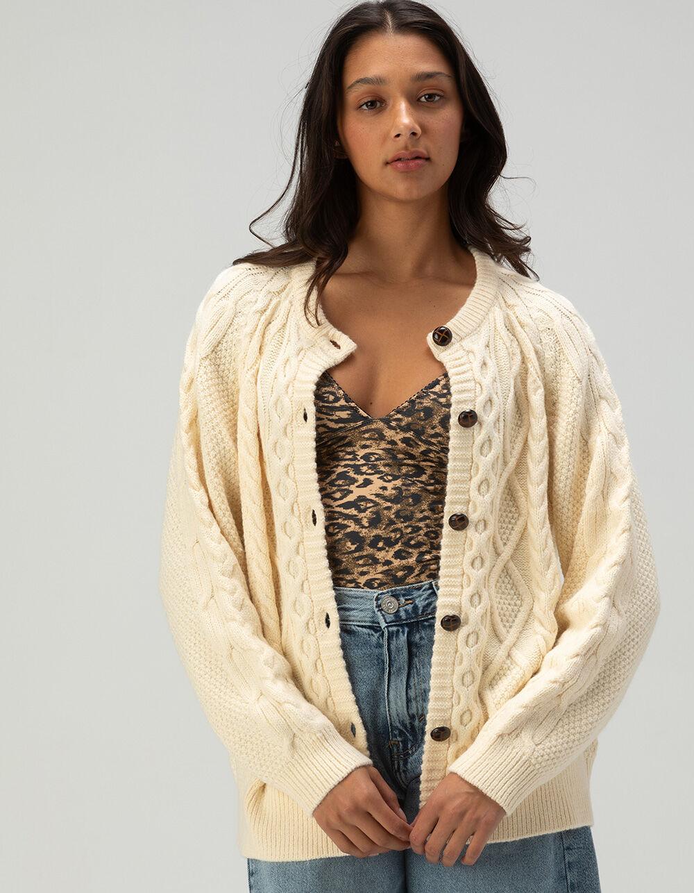 BDG Urban Outfitters Vintage Cable Knit Womens Cardigan - CREAM Product Image