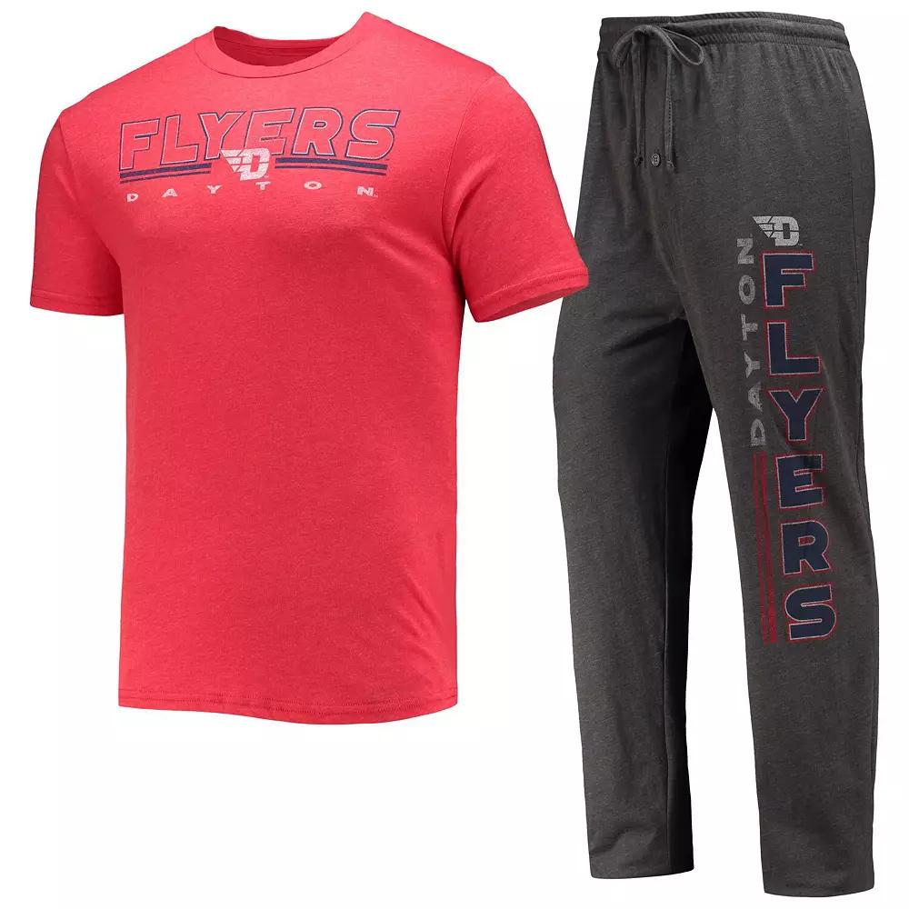 Men's Concepts Sport Heathered Charcoal/Red Dayton Flyers Meter T-Shirt & Pants Sleep Set,  Product Image
