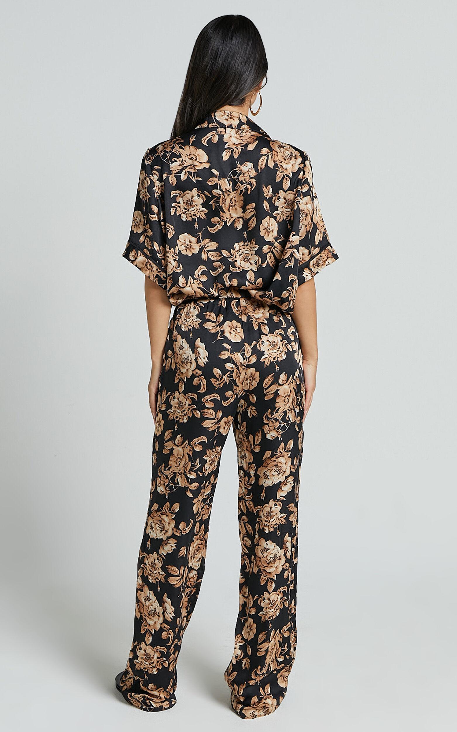 Laila Pants - High Waisted Wide Leg Pants in Black Floral Product Image