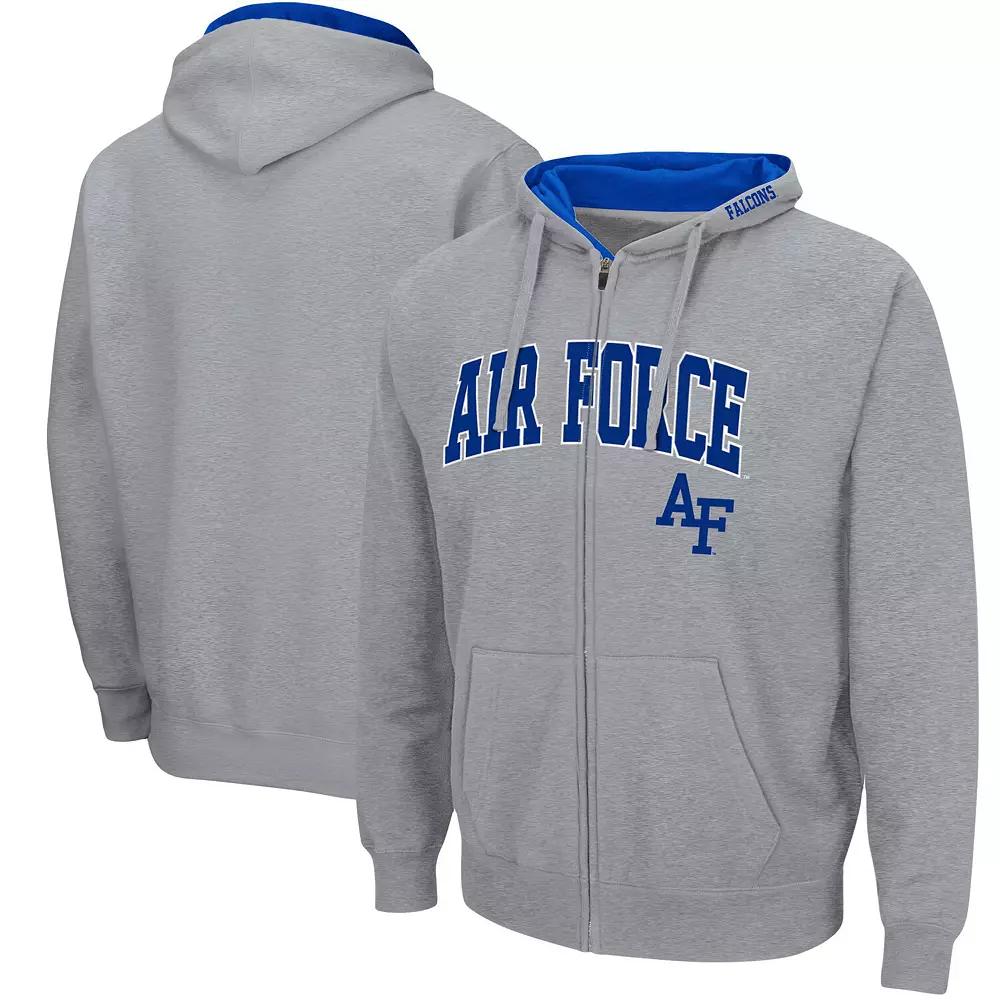 Men's Colosseum Heathered Gray Air Force Falcons Arch & Logo 3.0 Full-Zip Hoodie, Size: XL, Afa Grey Product Image