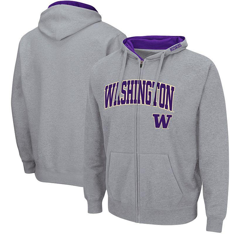 Men's Colosseum Heathered Gray Washington Huskies Arch & Logo 3.0 Full-Zip Hoodie,  Product Image