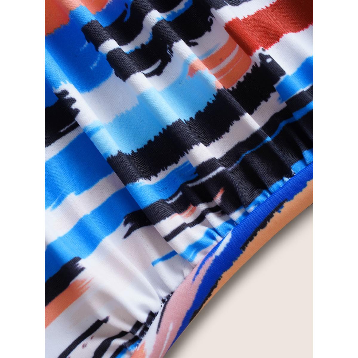 Plus Size Brush Print Wrap Ruched One Piece Swimsuit Women's Swimwear Multicolor Beach Contrast Curve Bathing Suits High stretch One Pieces BloomChic 18-20/2X Product Image