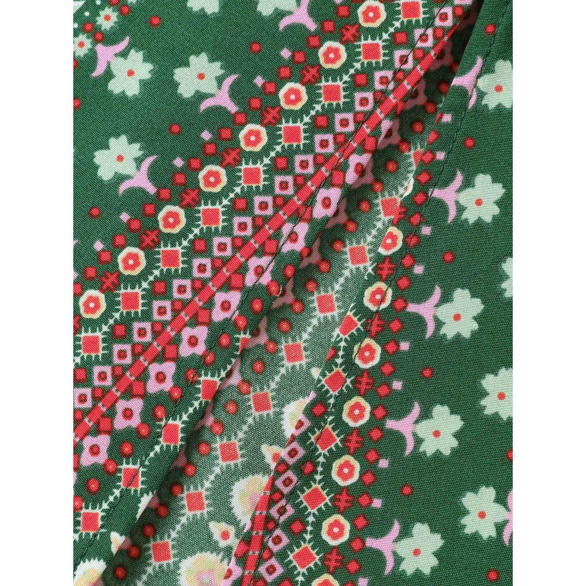 Plus Size Boho Stripes Spliced Ruched Sleeve Midi Dress Truegreen Women Gathered Overlap Collar Short sleeve Curvy BloomChic 18-20/2X Product Image