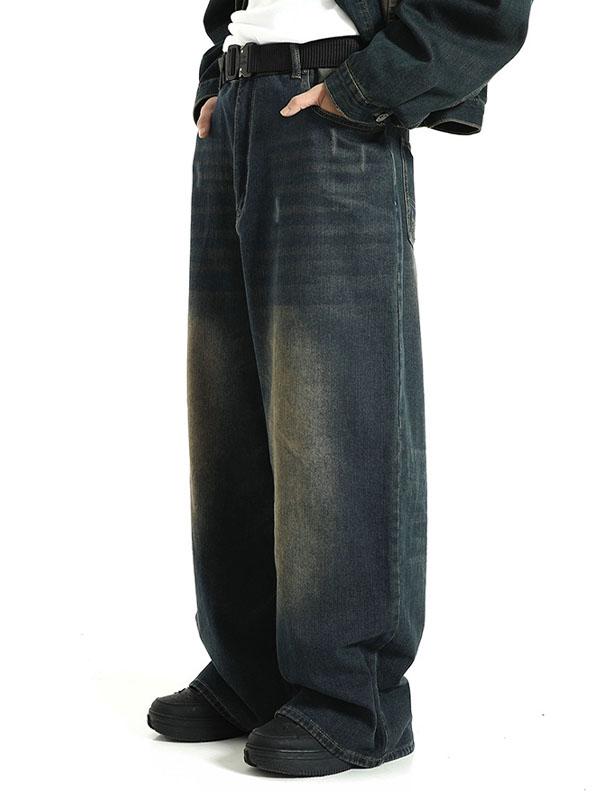 Men's Vintage Wash Distressed Loose Jeans Product Image