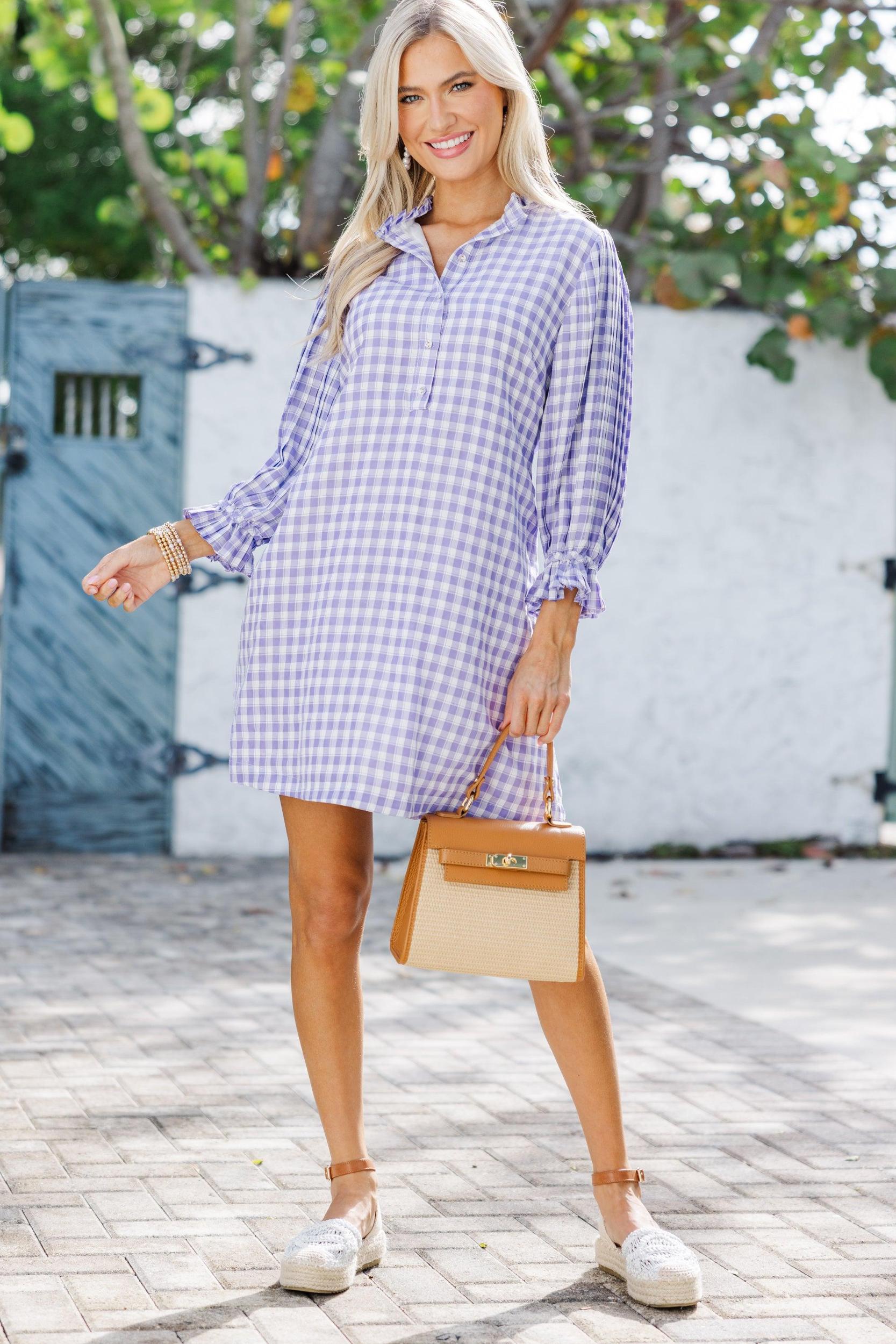 Under The Stars Lavender Purple Gingham Tie Back Dress Female Product Image