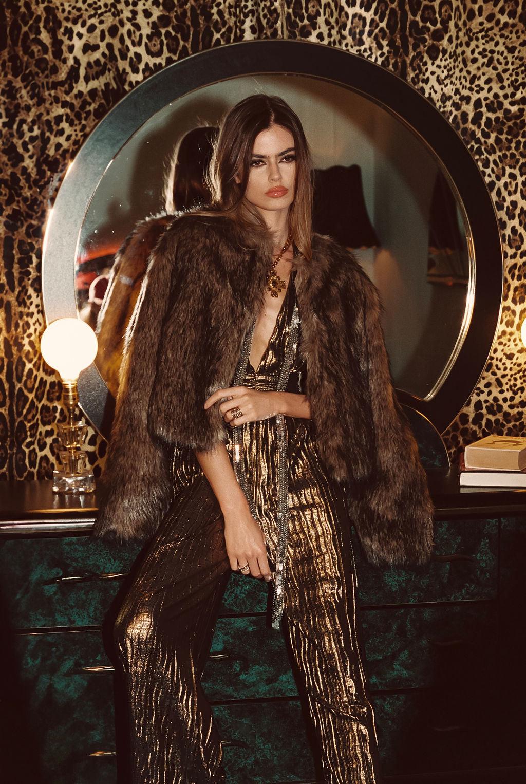 Misty Brown Faux Fur Coat Product Image