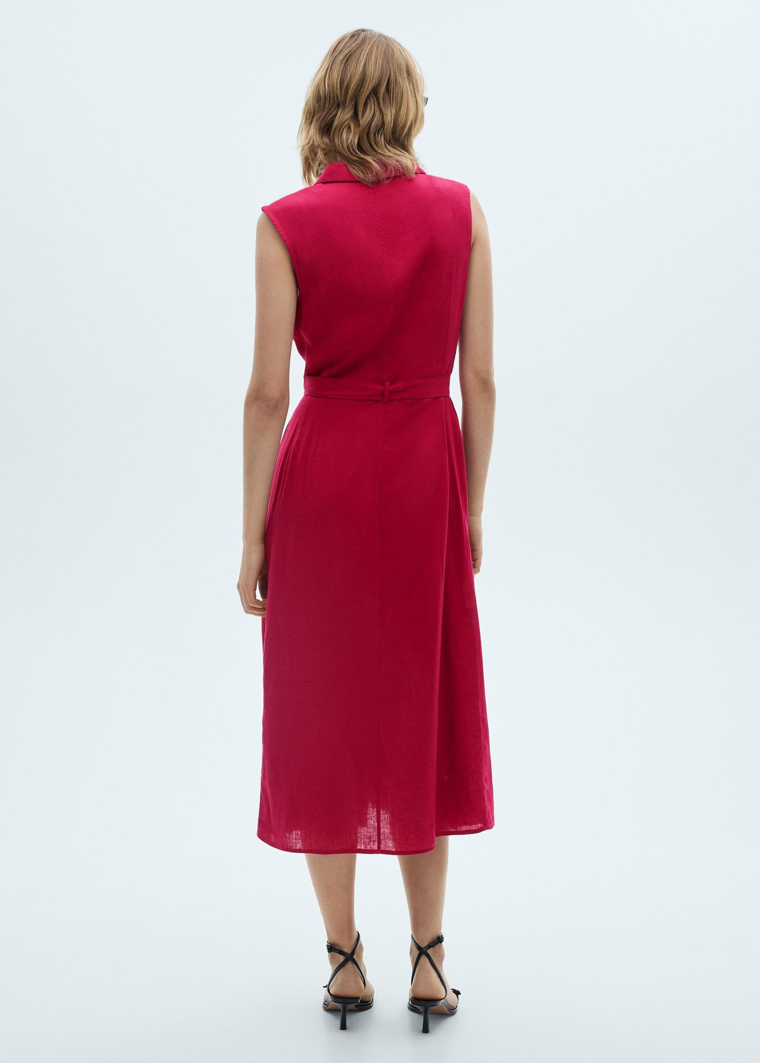 Linen shirt dress with belt - Women | MANGO USA Product Image