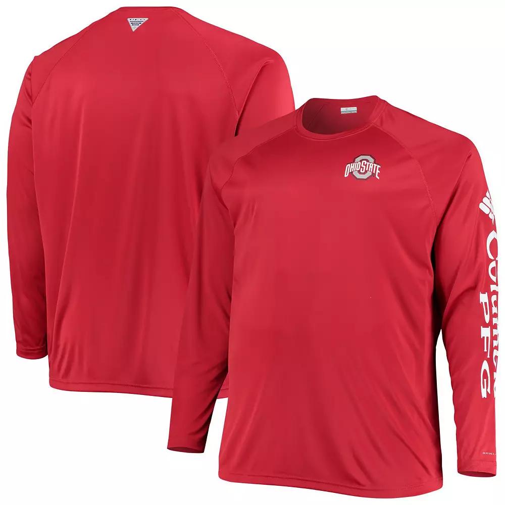 Men's Columbia Scarlet Ohio State Buckeyes Big & Tall Terminal Tackle Raglan Omni-Shade Long Sleeve T-Shirt,  Product Image
