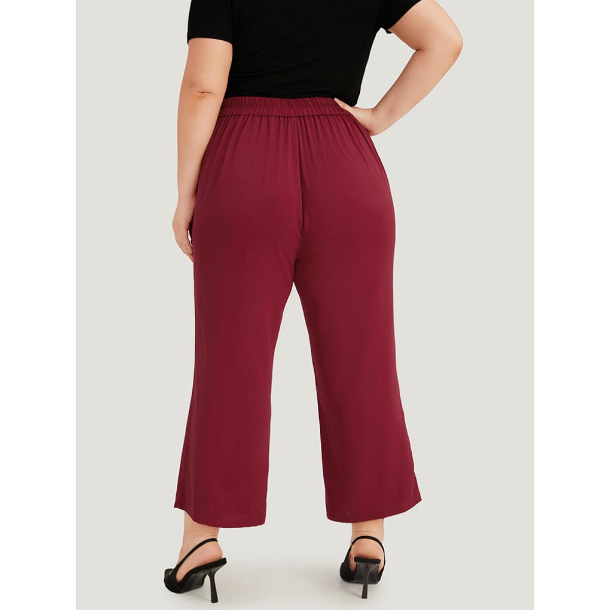 Plus Size Solid Button Detail Slant Pocket High Rise Pants Women Scarlet Office Straight Leg High Rise Office Pants BloomChic 30/6X Product Image