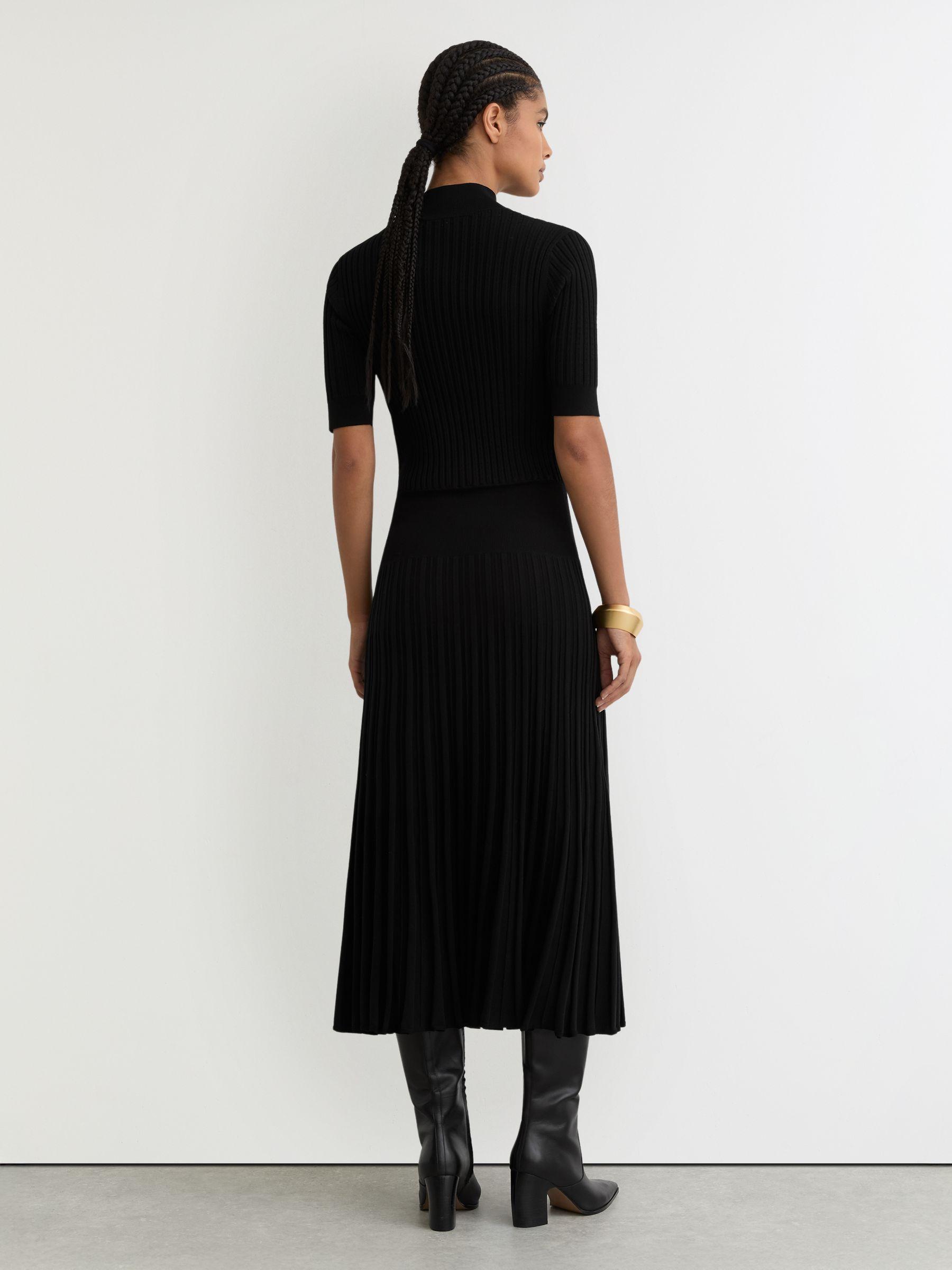 Petite Button-Detail Knitted Midi Dress in Black Product Image