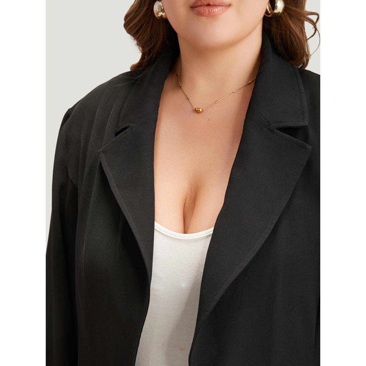 Plus Size Lapel Collar Zipper Button Up Blazer Black Women Office Plain Plain Sleeve Long Sleeve Lapel Collar 14-16/1X Pocket Office Blazers BloomChic Product Image