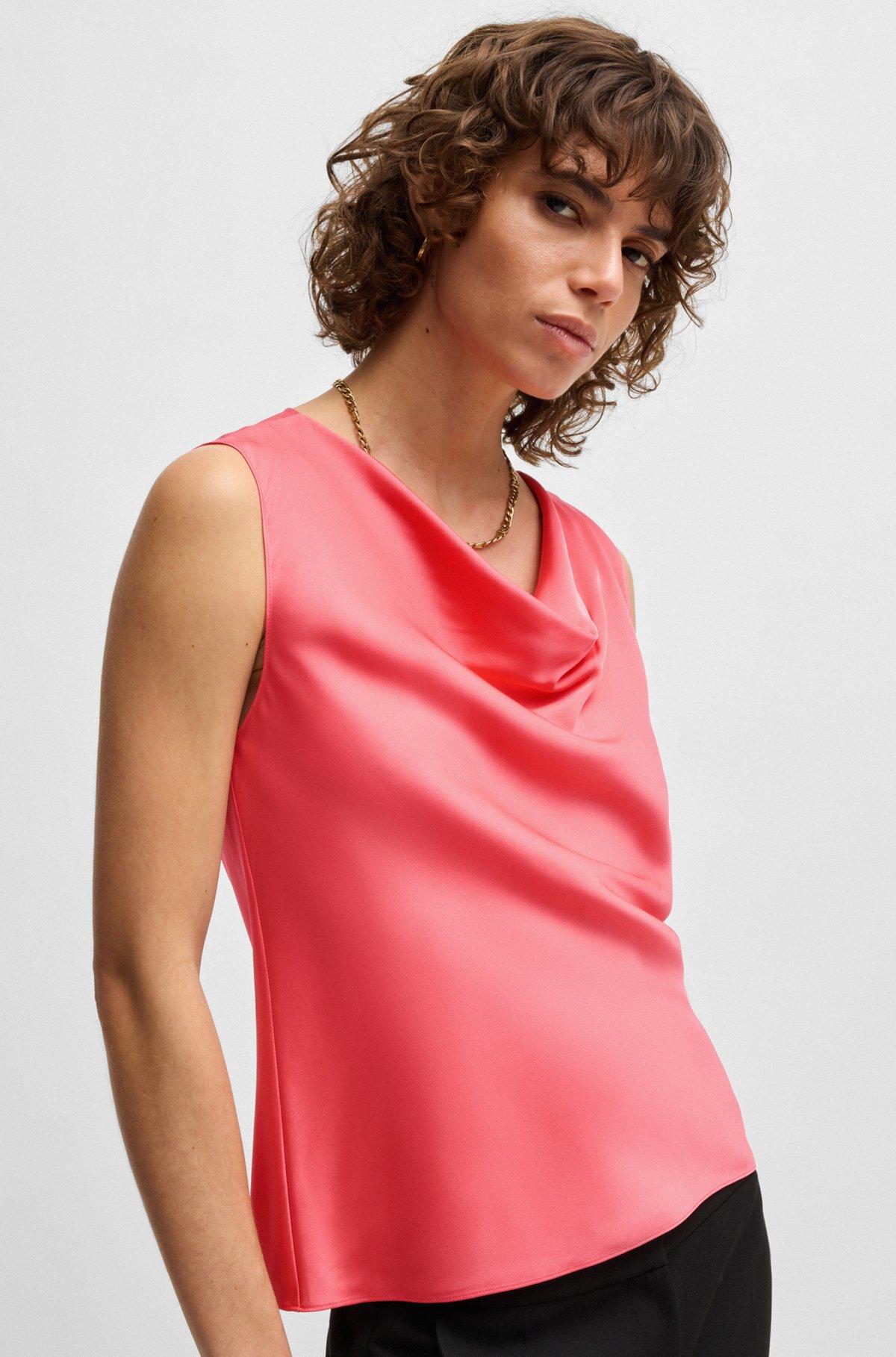Sleeveless cowl-neck blouse in stretch silk Product Image