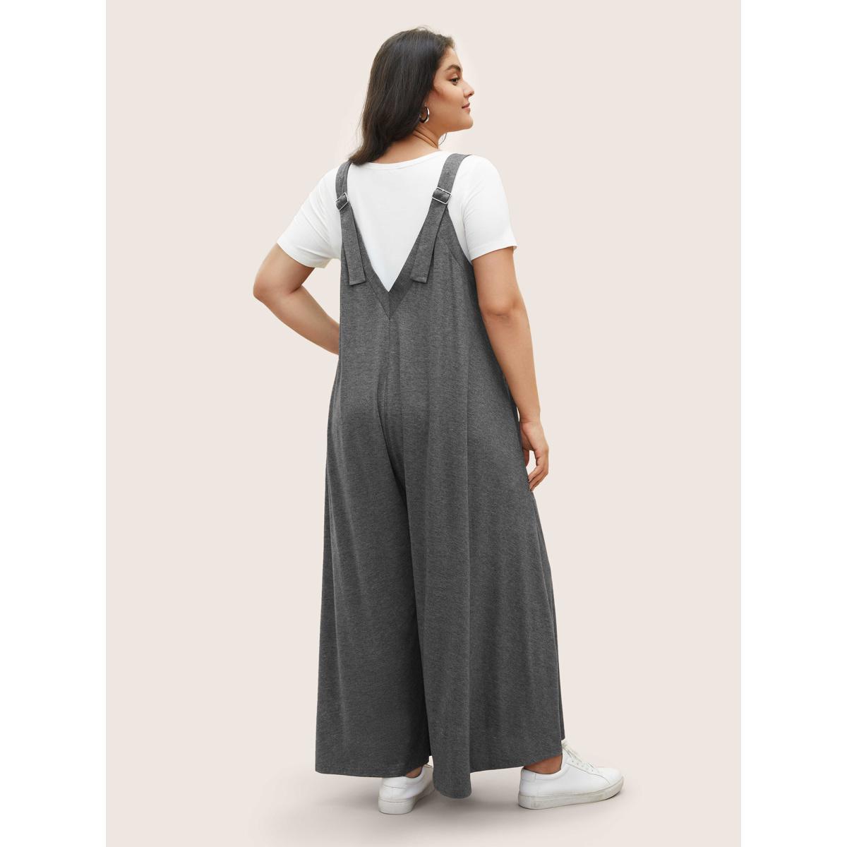 Plus Size Gray Supersoft Essentials Solid Pocket Adjustable Straps Jumpsuit Women Leisure Sleeveless Non Casual Loose Jumpsuits BloomChic 28/5X Product Image