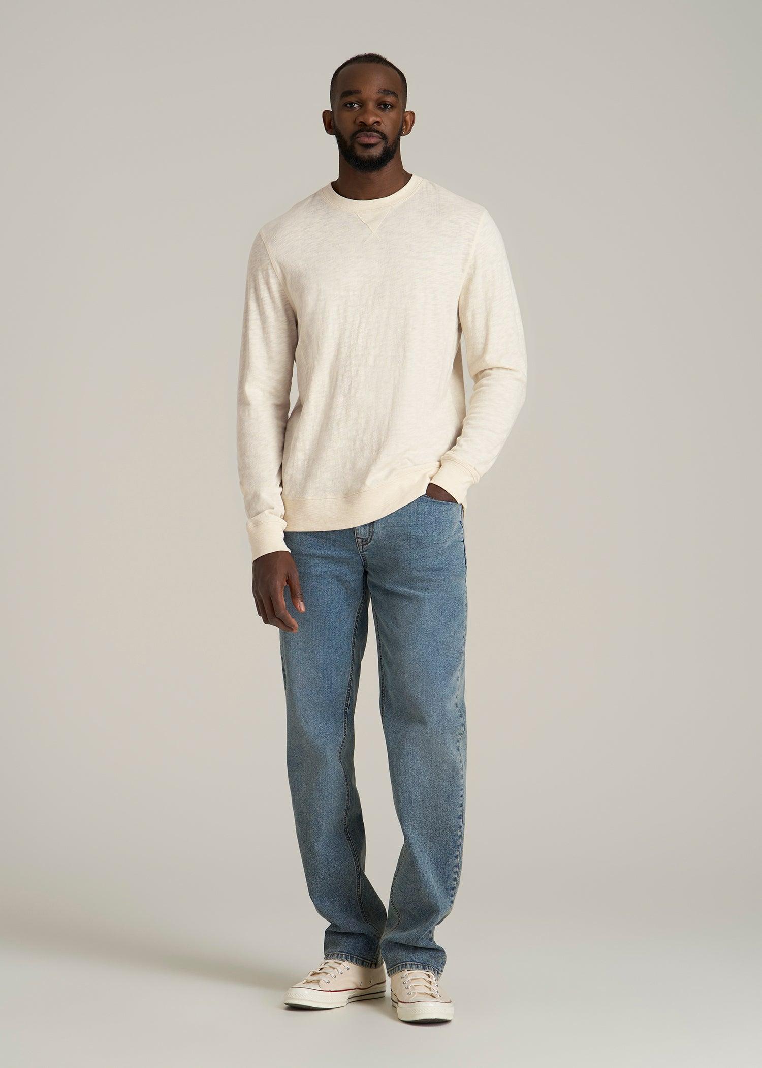 Sunwashed Slub Crewneck for Tall Men in Ivory White Male Product Image