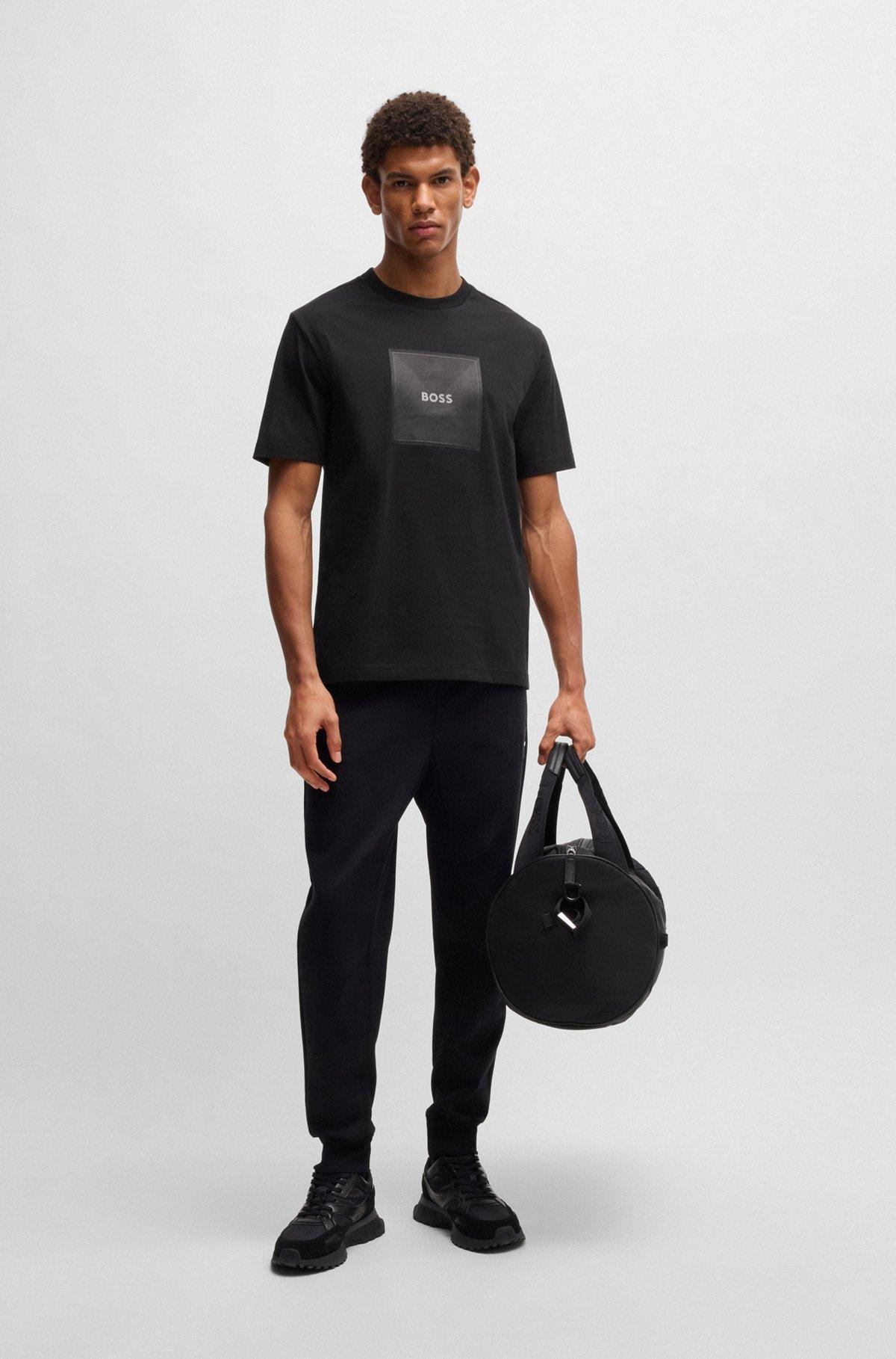 BOSS - Cotton-jersey T-shirt with fineline logo artwork - Black Product Image