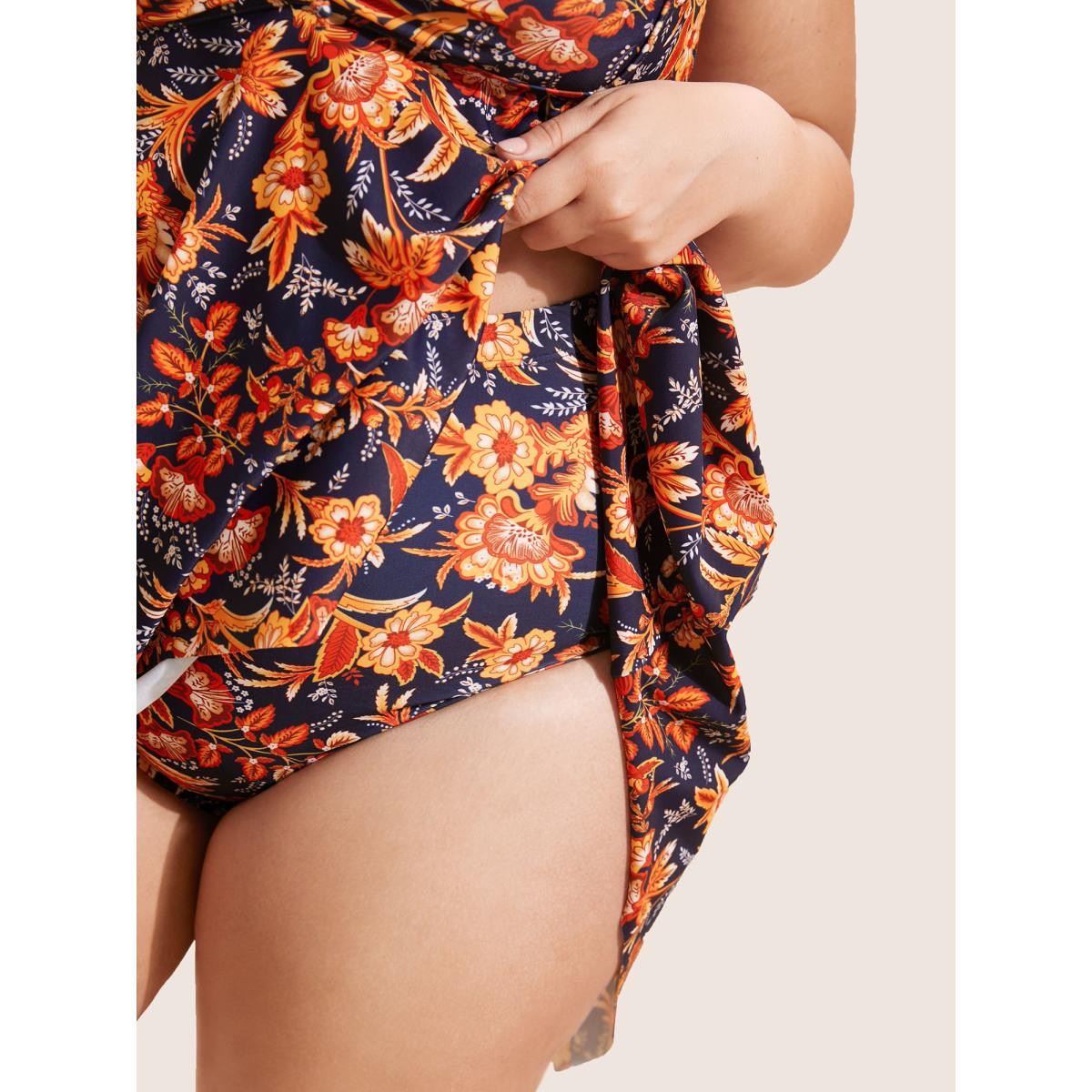 Plus Size Bandana Print Knotted Asymmetrical Hem Swim Dress Women's Swimwear DarkBlue Beach Bodycon Non High stretch Curve Swim Dresses BloomChic 10/M Product Image