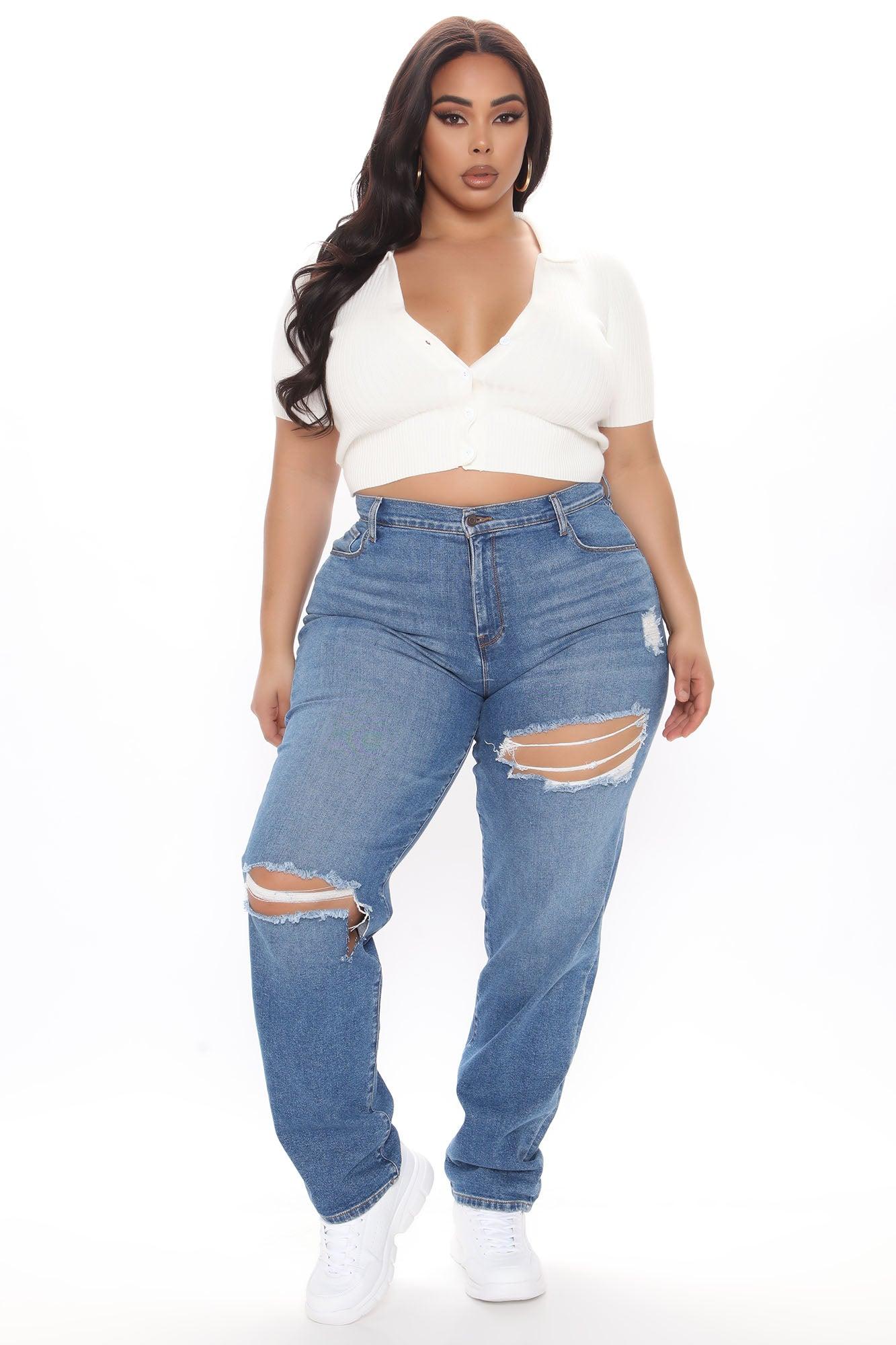 Tall Hometown Cutie Destroyed Mom Jeans - Medium Blue Wash Product Image