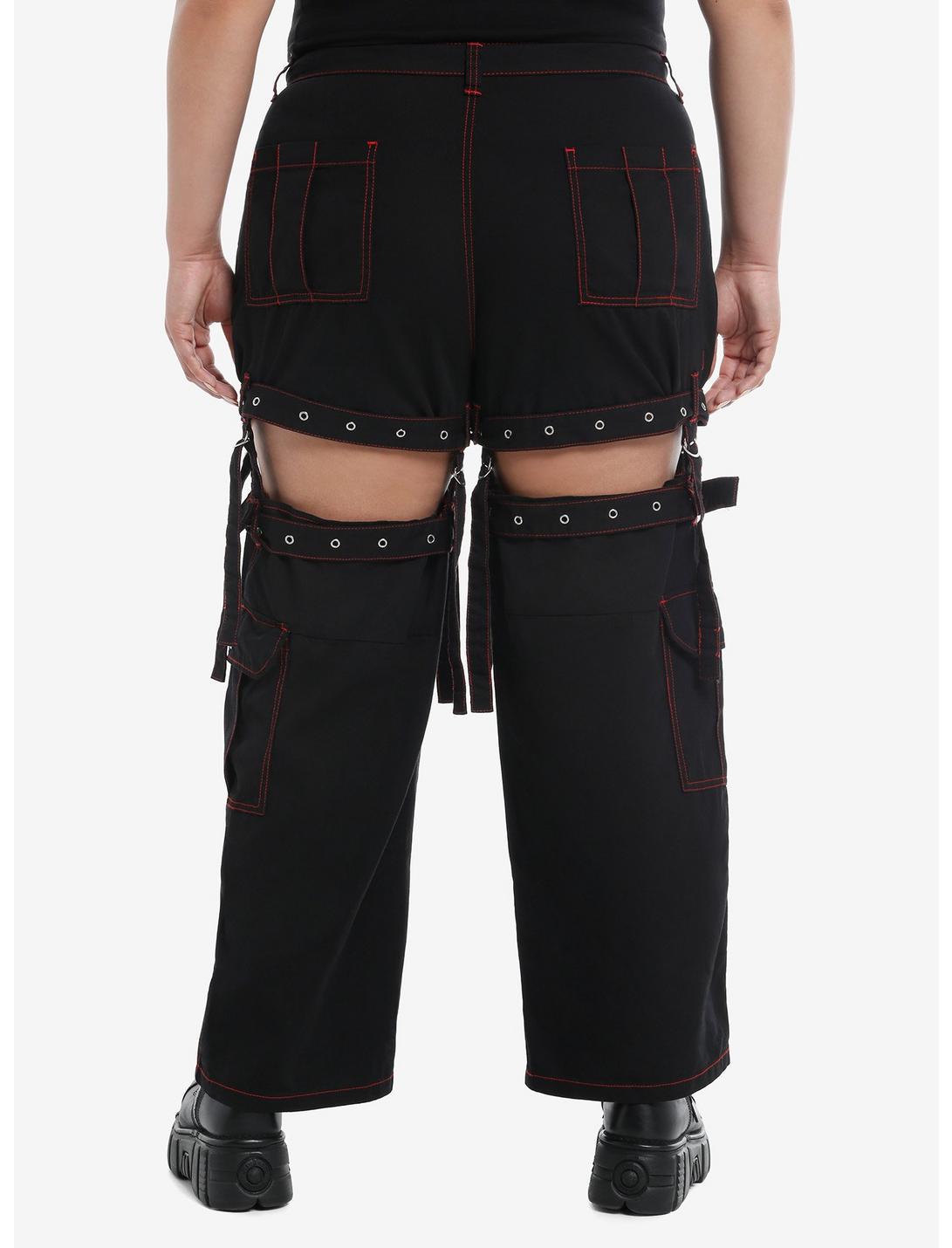 Red Contrast Stitch Garter Carpenter Pants Plus Size Product Image