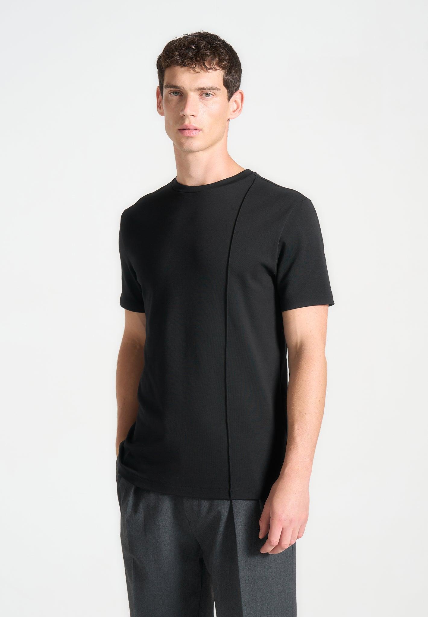 Bruno - Regular Fit Cotton T-Shirt with Pintuck - Black Male Product Image