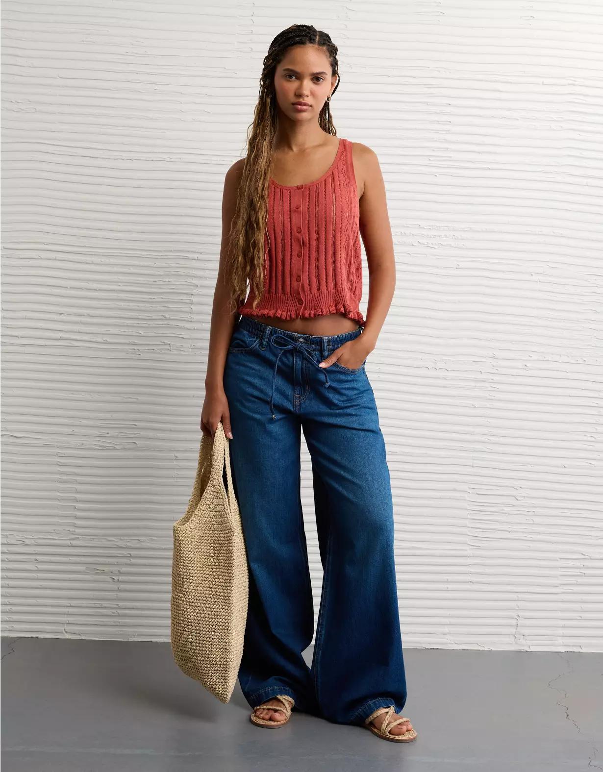 AE Pointelle Peplum Sweater Tank Top Product Image