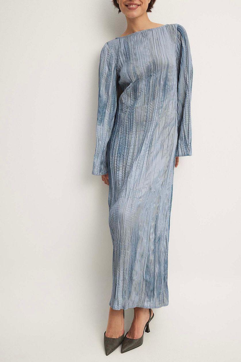 Crinkled Long Sleeve Open Back Maxi Dress Product Image