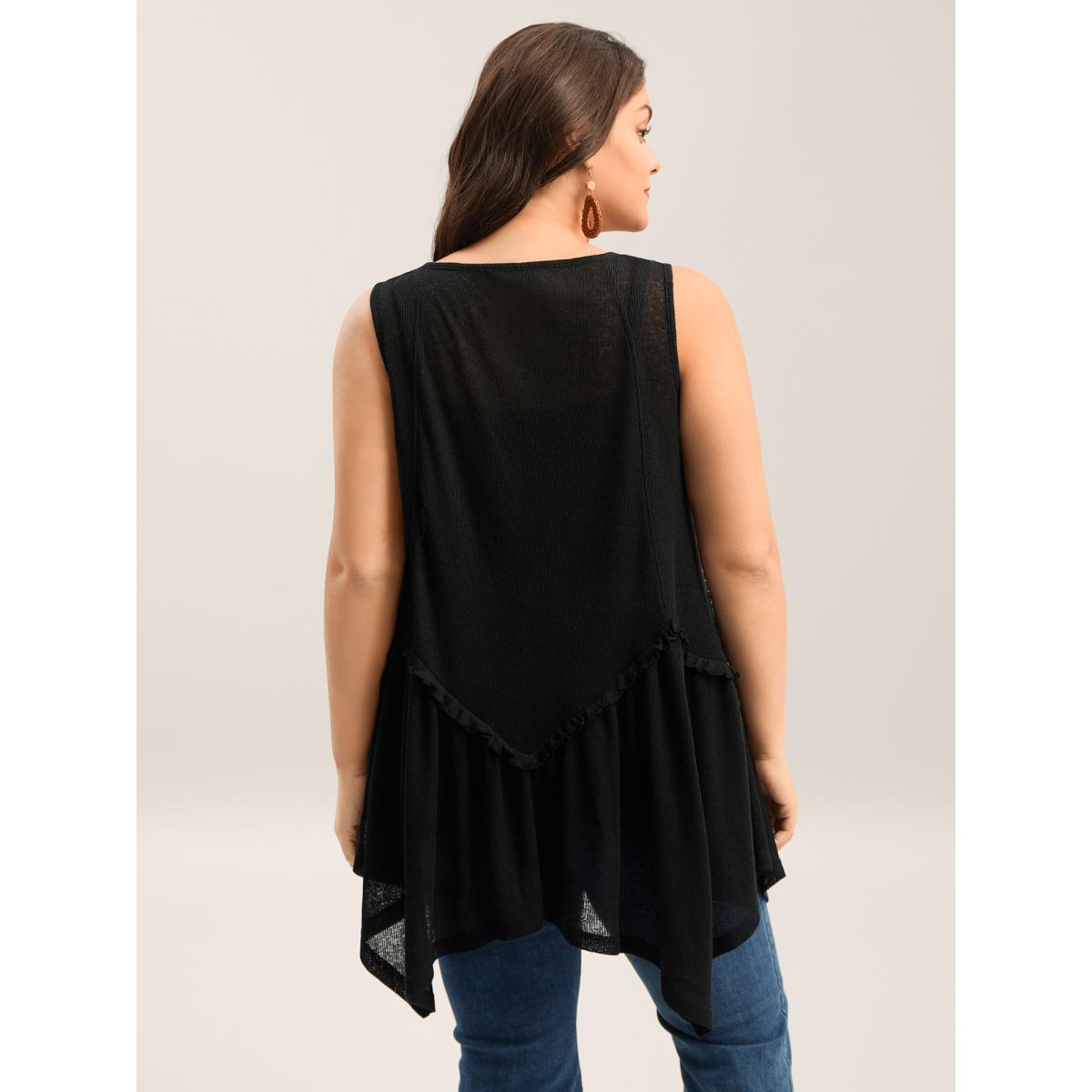 Plus Size Heather Stretchy Sheer High Low Hem Top Women Black Texture Round Neck Vacation Tank Tops Camis BloomChic 28/5X Product Image