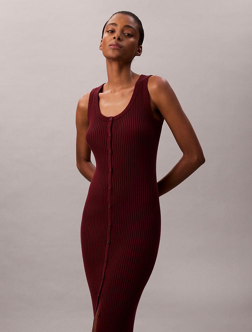 Smooth Cotton Rib Slim Midi Dress Product Image