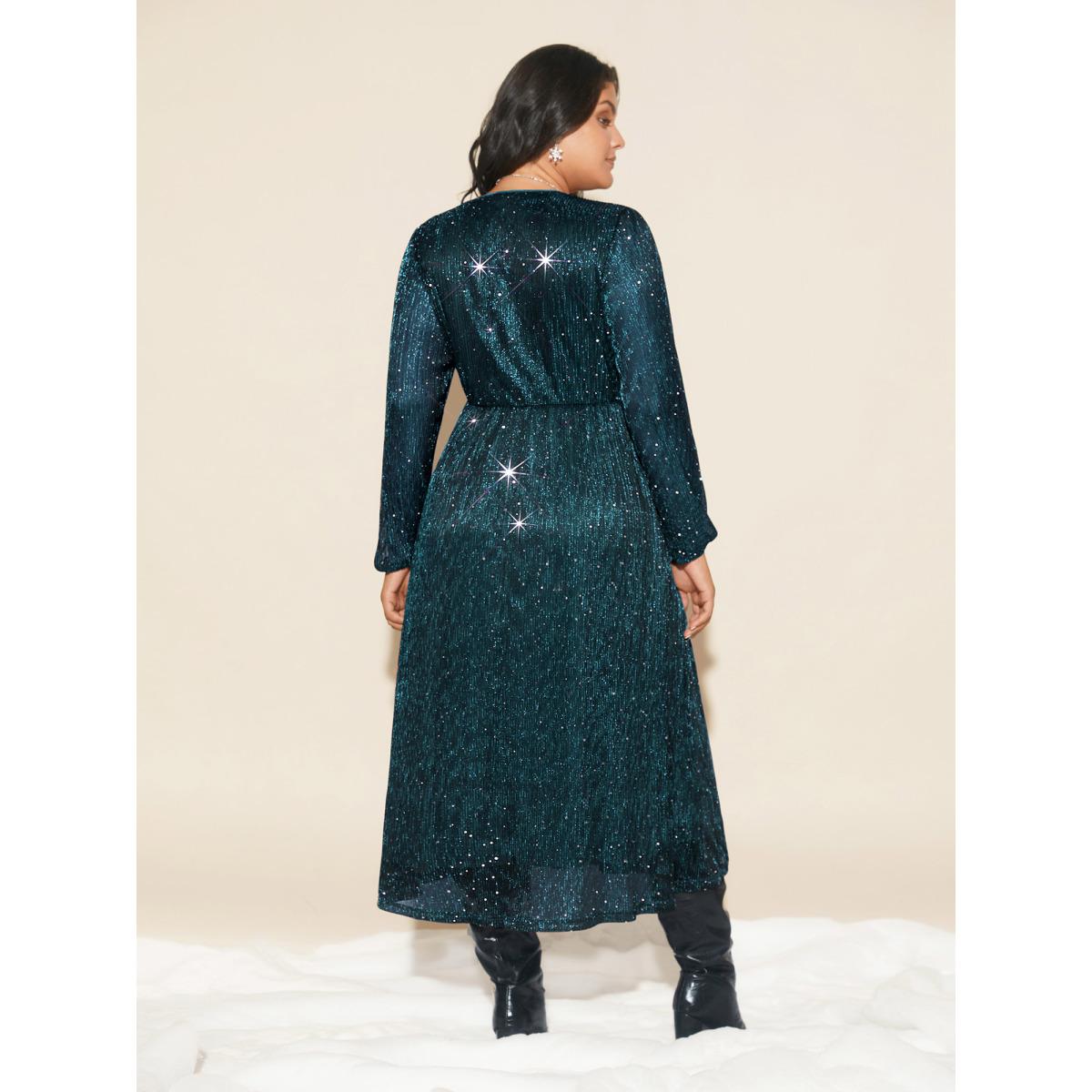 Plus Size Stretchy Gold Foil Surplice Neckline Midi Dress Burgundy Women Cocktail Texture Party Curvy Bloomchic 30/6X Product Image