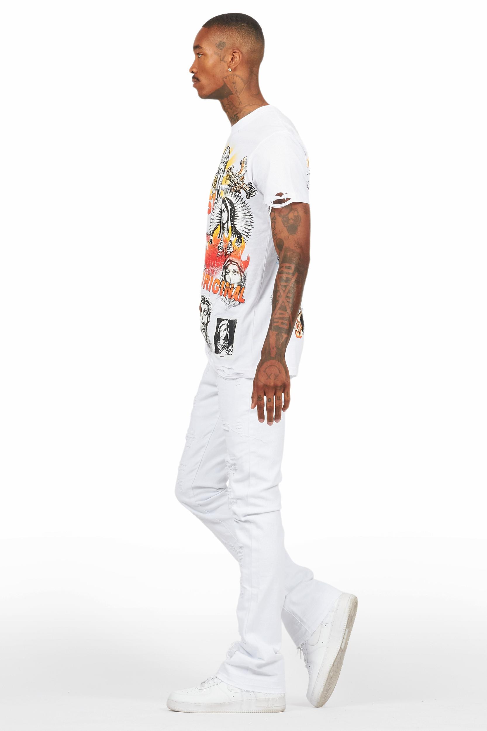 Holibert White Stacked Flare Jean Male Product Image
