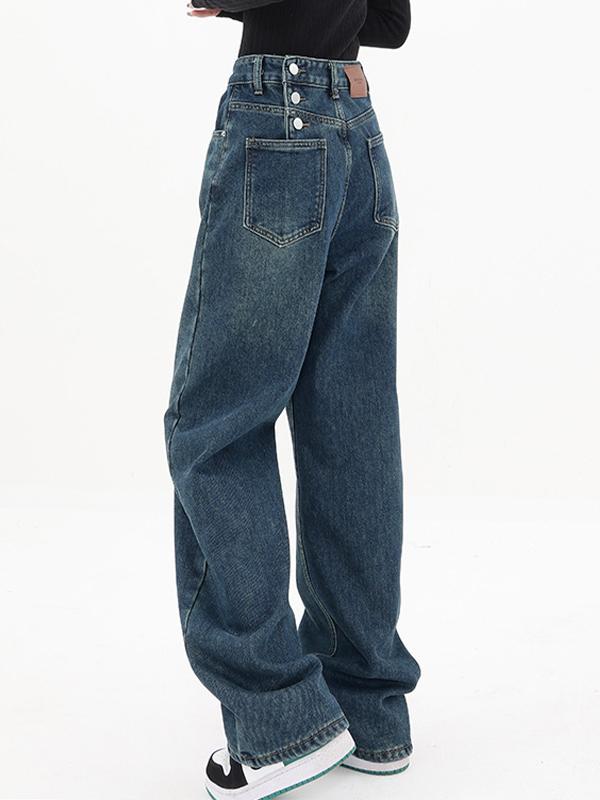 Vintage Blue Button Back Boyfriend Jeans Product Image