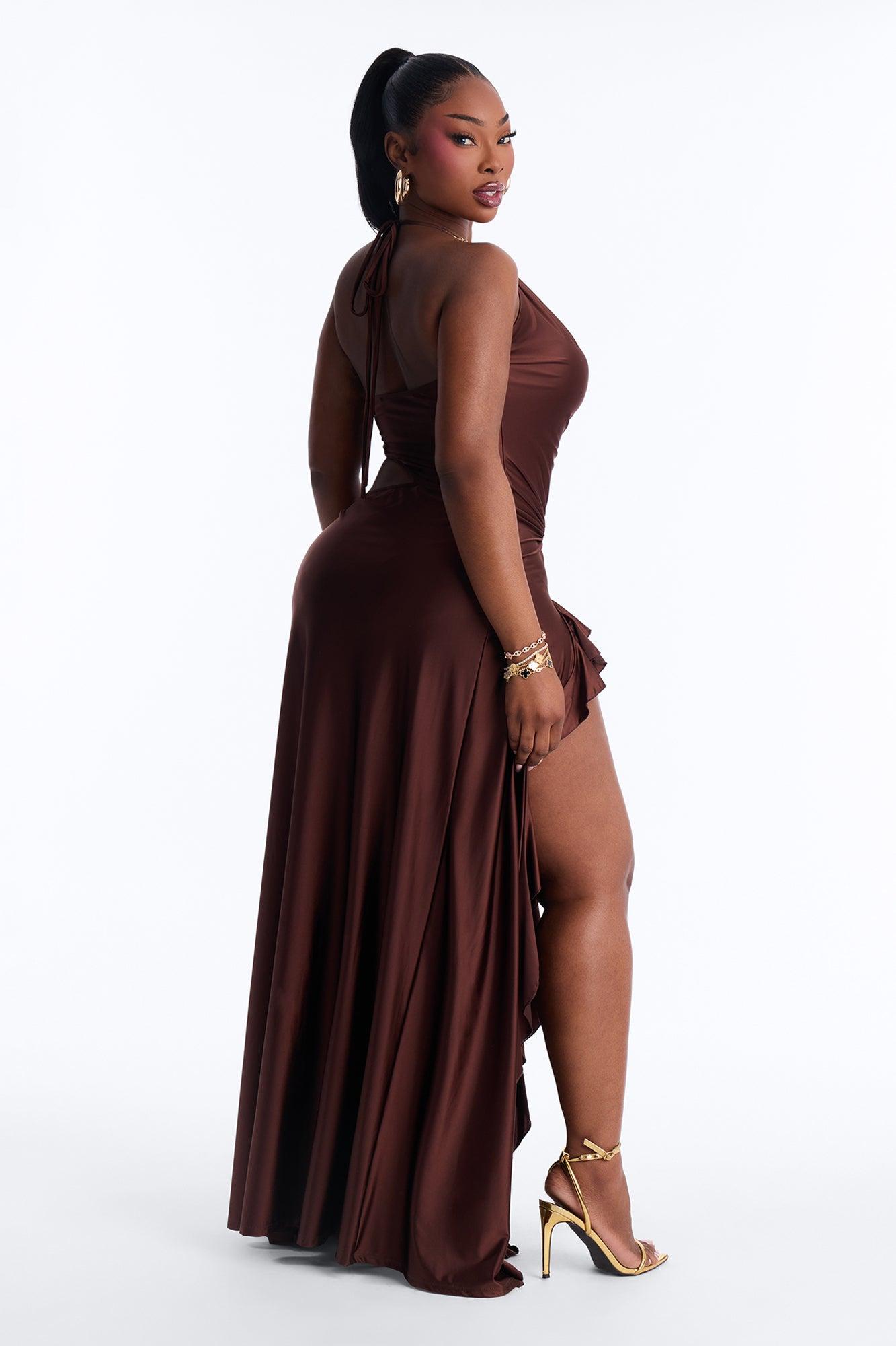 Clarissa Cowl Halter Maxi Dress - Chocolate Female Product Image