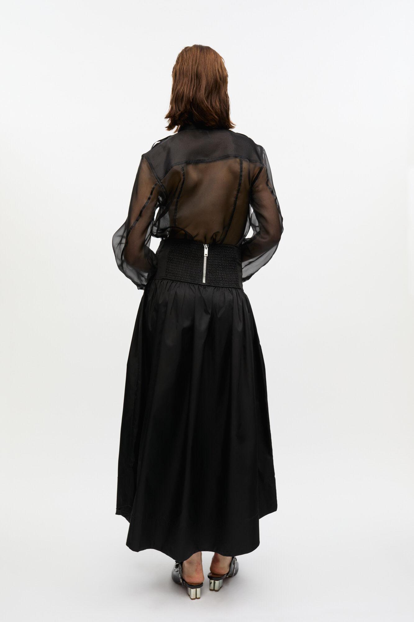 Black Duchesse Nylon Long Pocket Skirt Product Image
