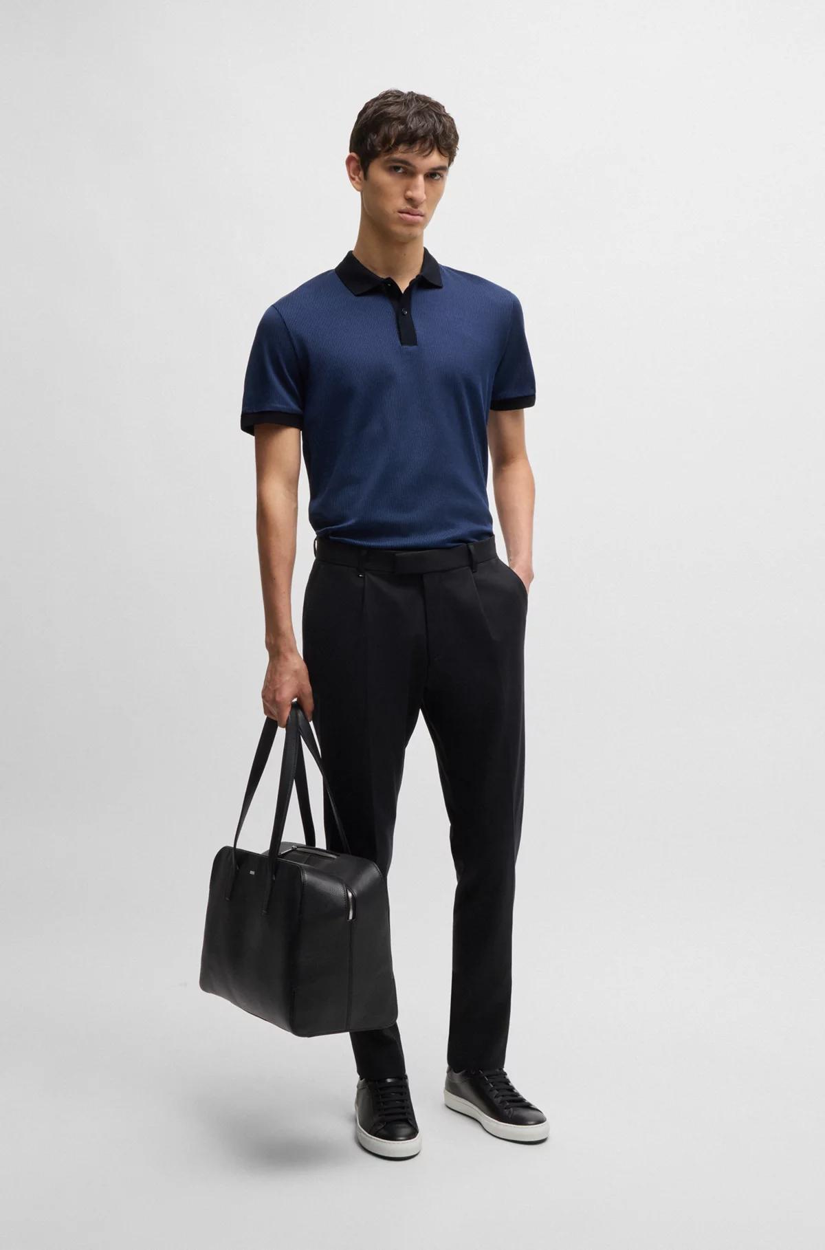 BOSS Structured-Cotton Polo Shirt With Solid Trims Product Image