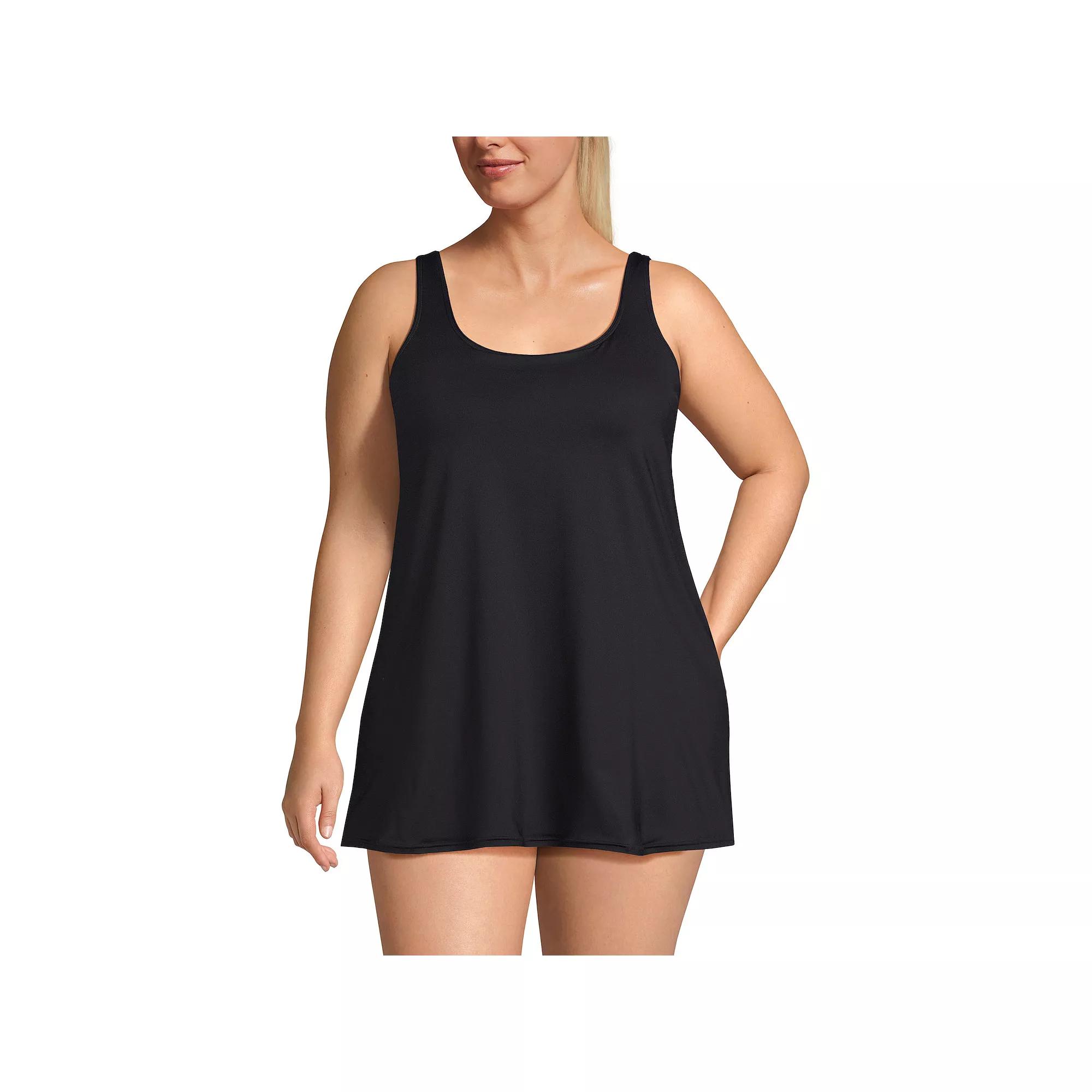 Plus Size Lands' End Scoopneck Swim Dress One-Piece Swimsuit, Women's, Size: 2XL, Navy Blue Geo Product Image