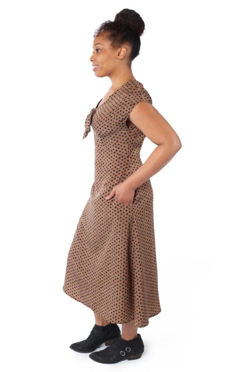 Tatiana Dress in Mocha Dot Product Image