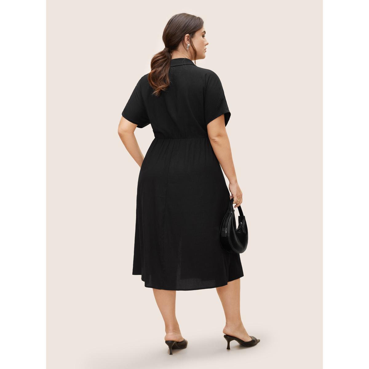 Plus Size Shirt Collar Button Detail Split Front Dress Black Women Workwear Essentials Button Shirt collar Short sleeve Curvy BloomChic 26/4X Product Image