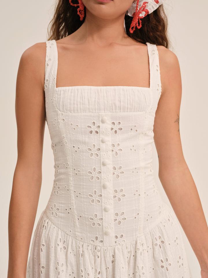 Dreamy Daisy Midi Dress — White Product Image