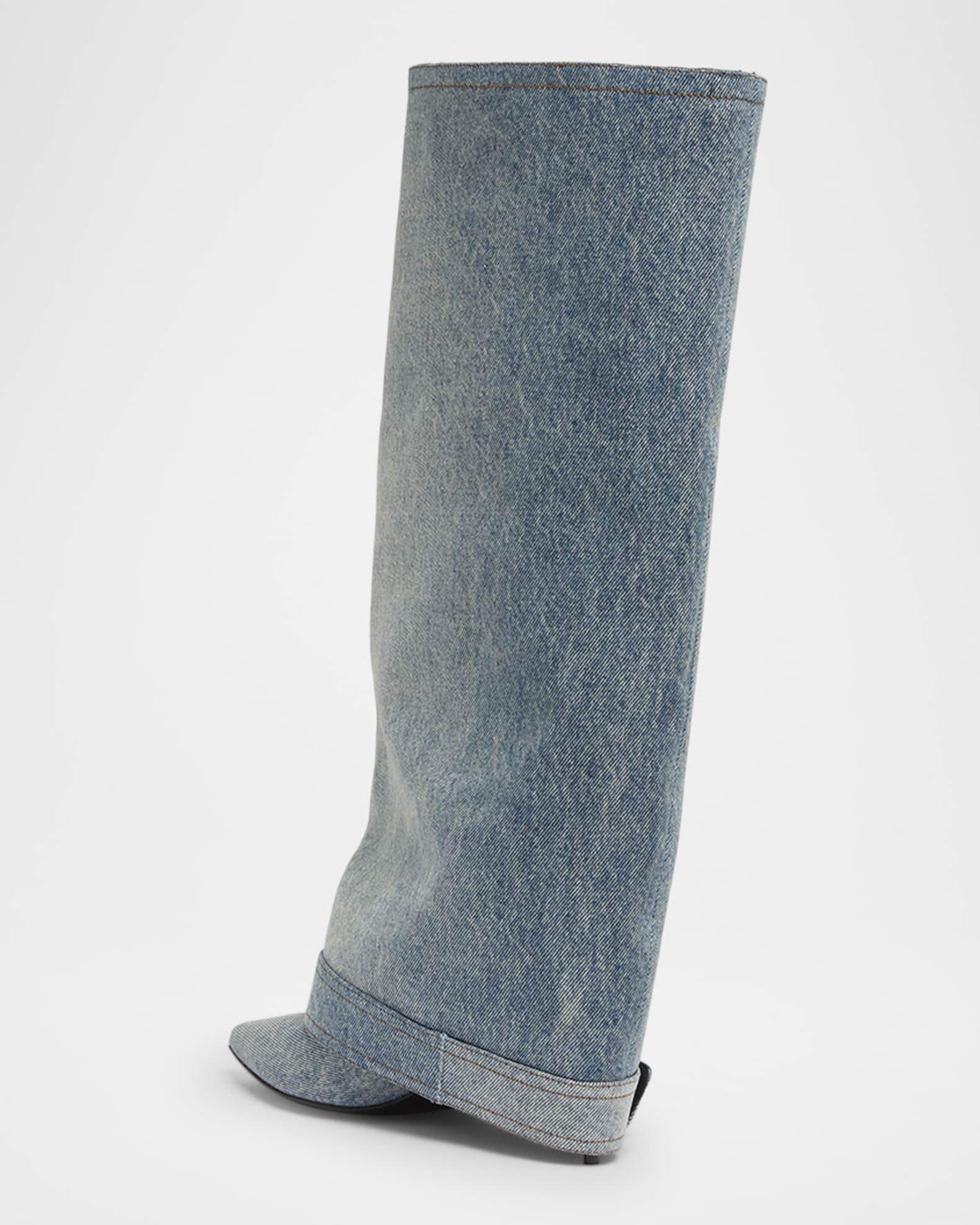 Anthem Washed Denim Buckle Knee-High Boots Product Image