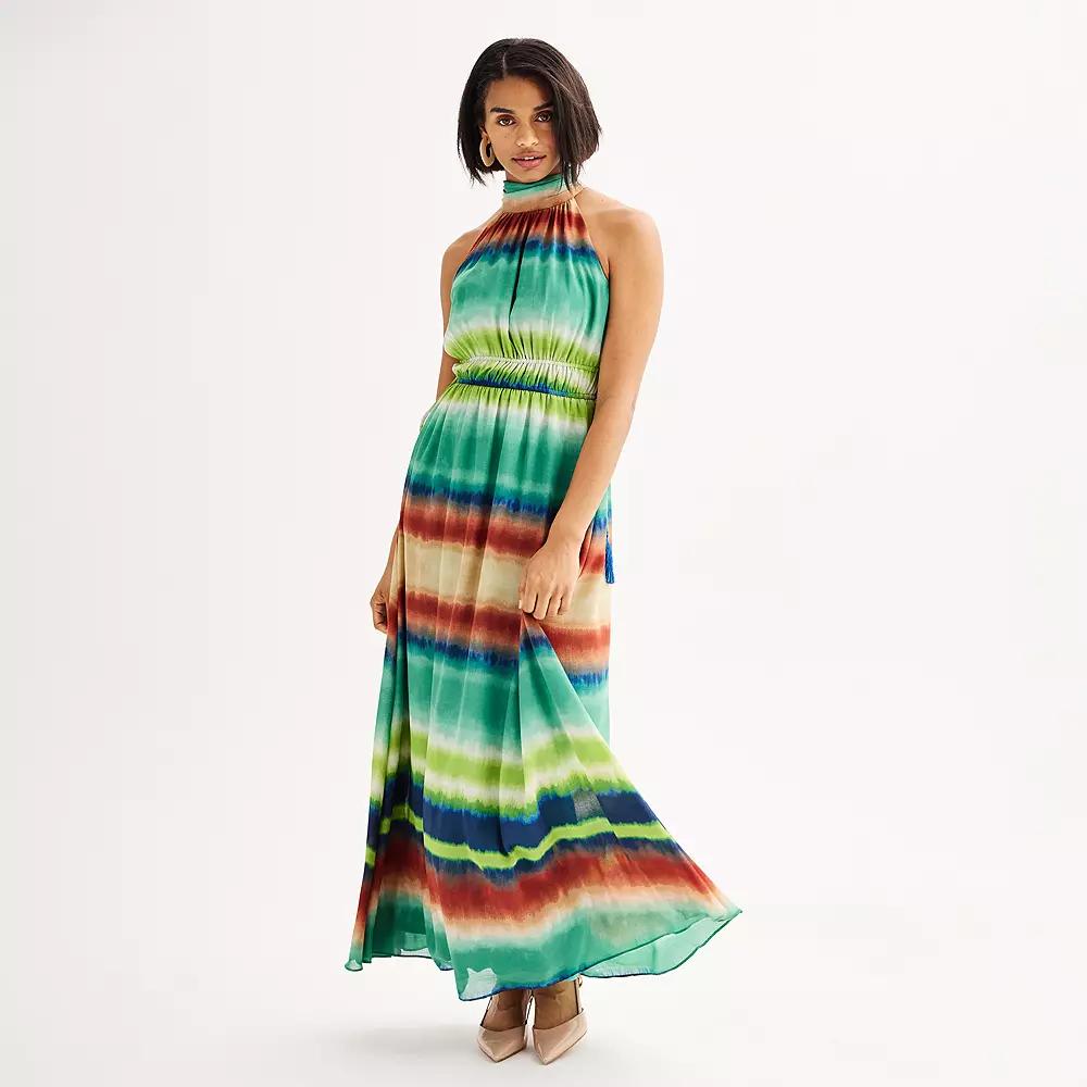 Women's Taylor Chiffon Striped Maxi Dress, Size: 10, Multi Print Product Image