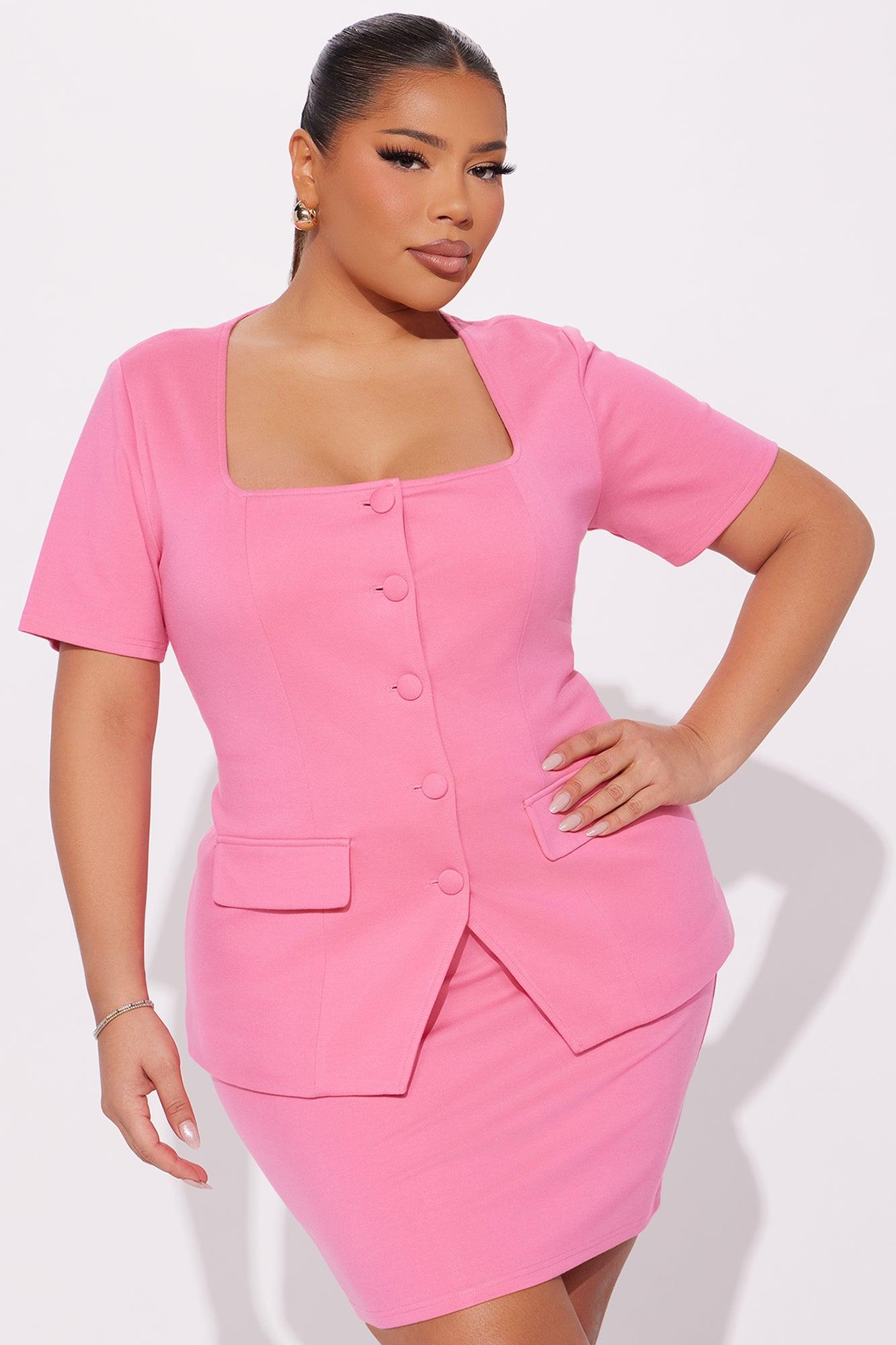 The Mia Double Lined Ponte Button Front Skirt Set - Pink Product Image