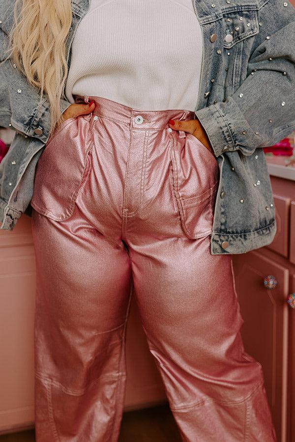 The Raleigh High Waist Metallic Pants In Pink Curves Product Image