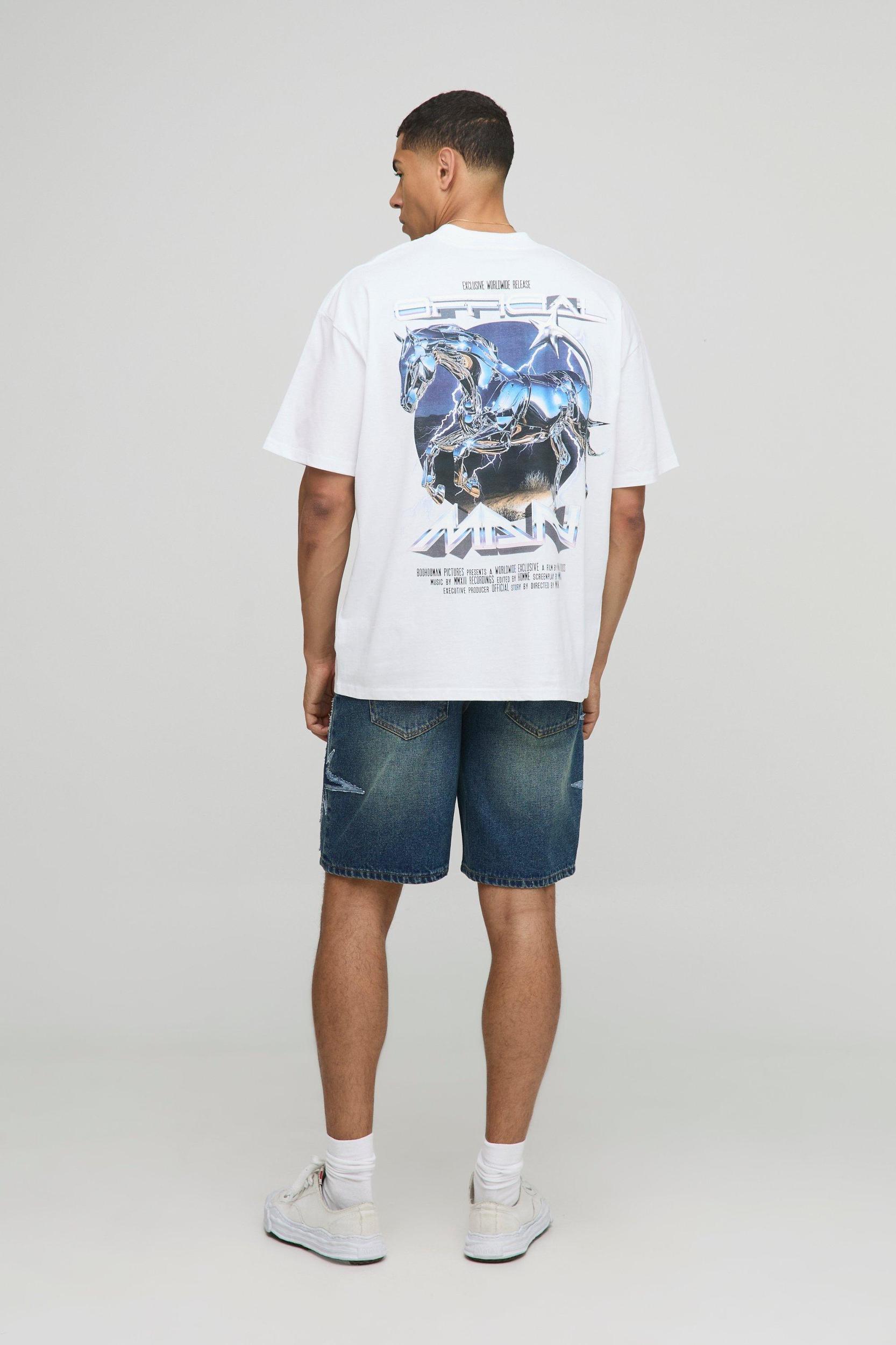 Relaxed Vintage Blue Star Applique Denim Shorts | boohooMAN USA Product Image