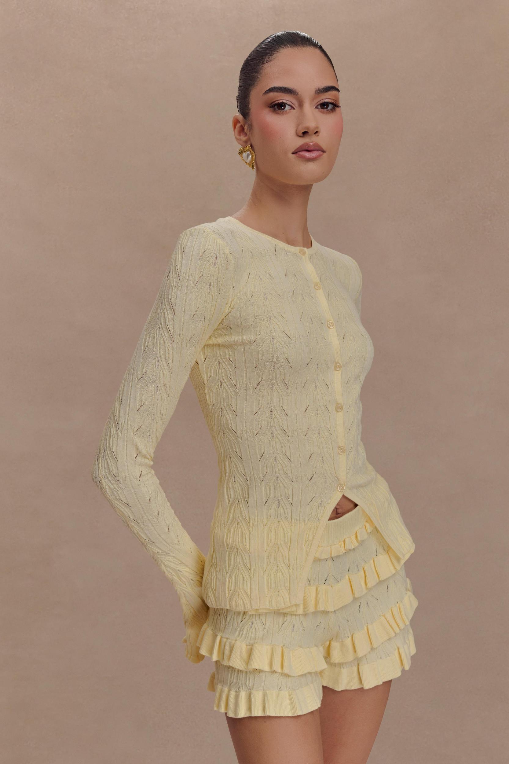 Amy Pointelle Knit Frill Bloomers - Lemon Product Image