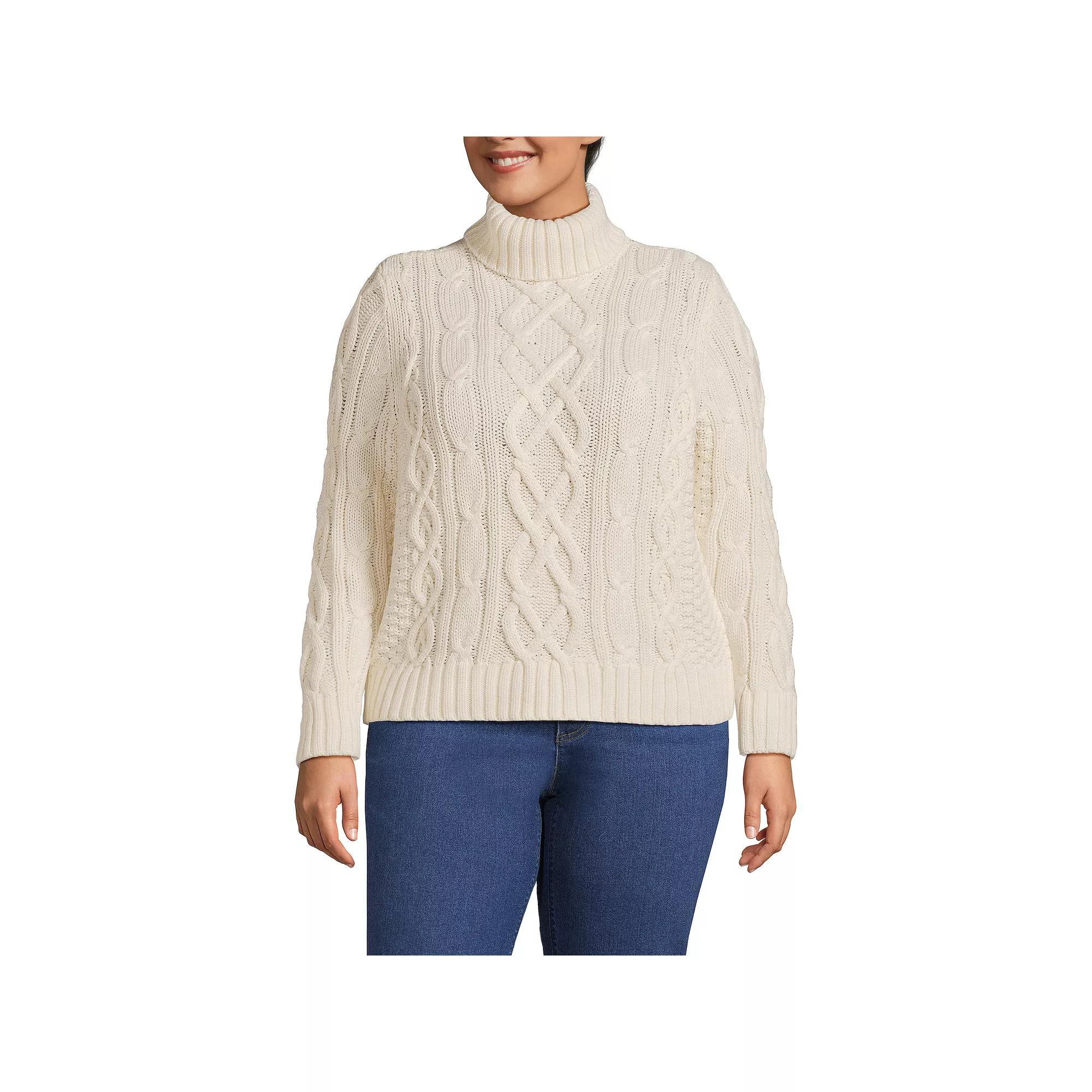 Plus Size Lands' End Drifter Cable Turtleneck Sweater, Women's, Size: 2XL, Fresh Ivory Product Image