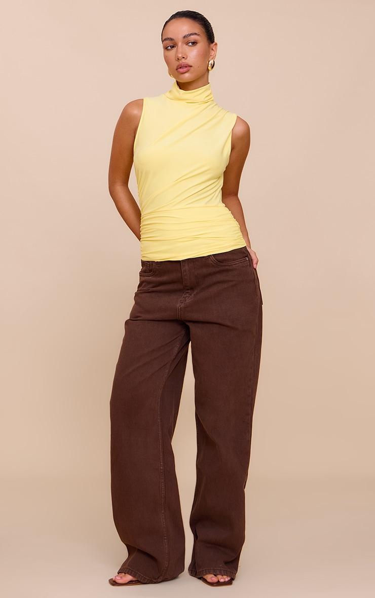 Lemon Soft Touch Ruched Side High Neck Top Product Image