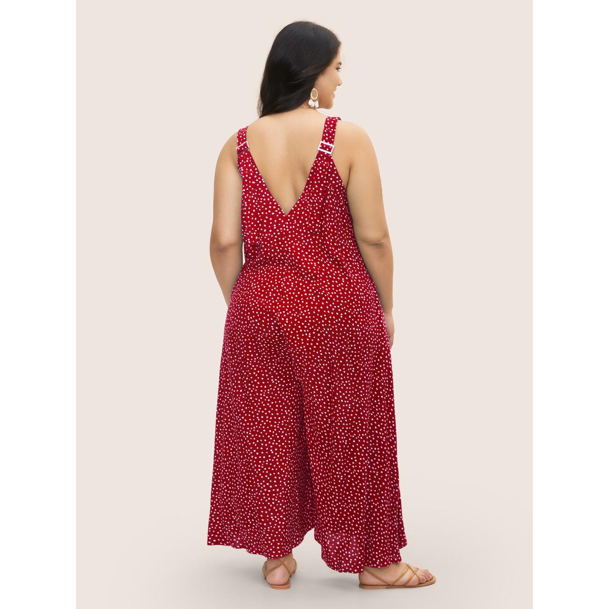 Plus Size Rust Polka Dot U Neck Wide Leg Jumpsuit Women Resort Sleeveless U-neck Vacation Loose Jumpsuits BloomChic 30/6X Product Image