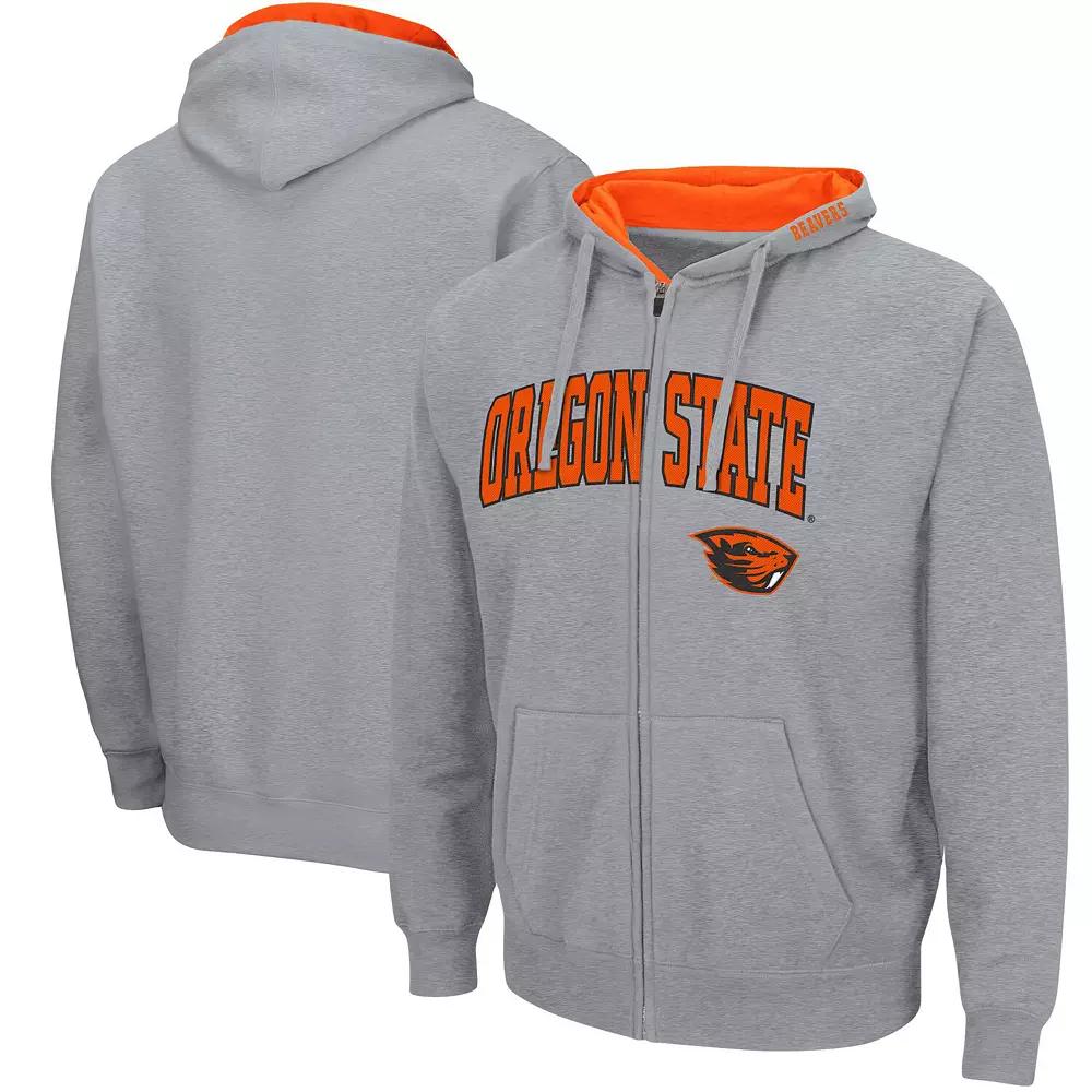 Men's Colosseum Heathered Gray Oregon State Beavers Arch & Logo 3.0 Full-Zip Hoodie,  Product Image