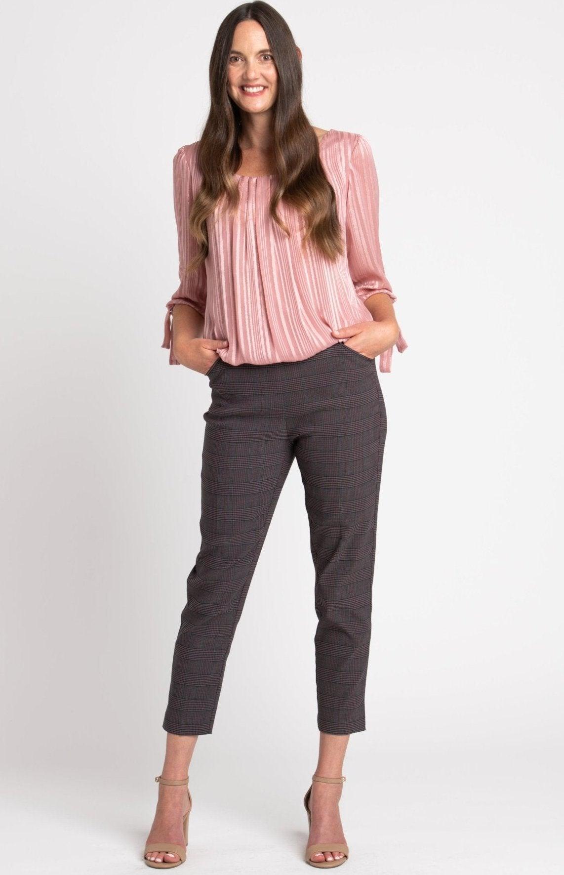 Roz & Ali™ Millennium Wine Plaid Pull On Ankle Pants Product Image